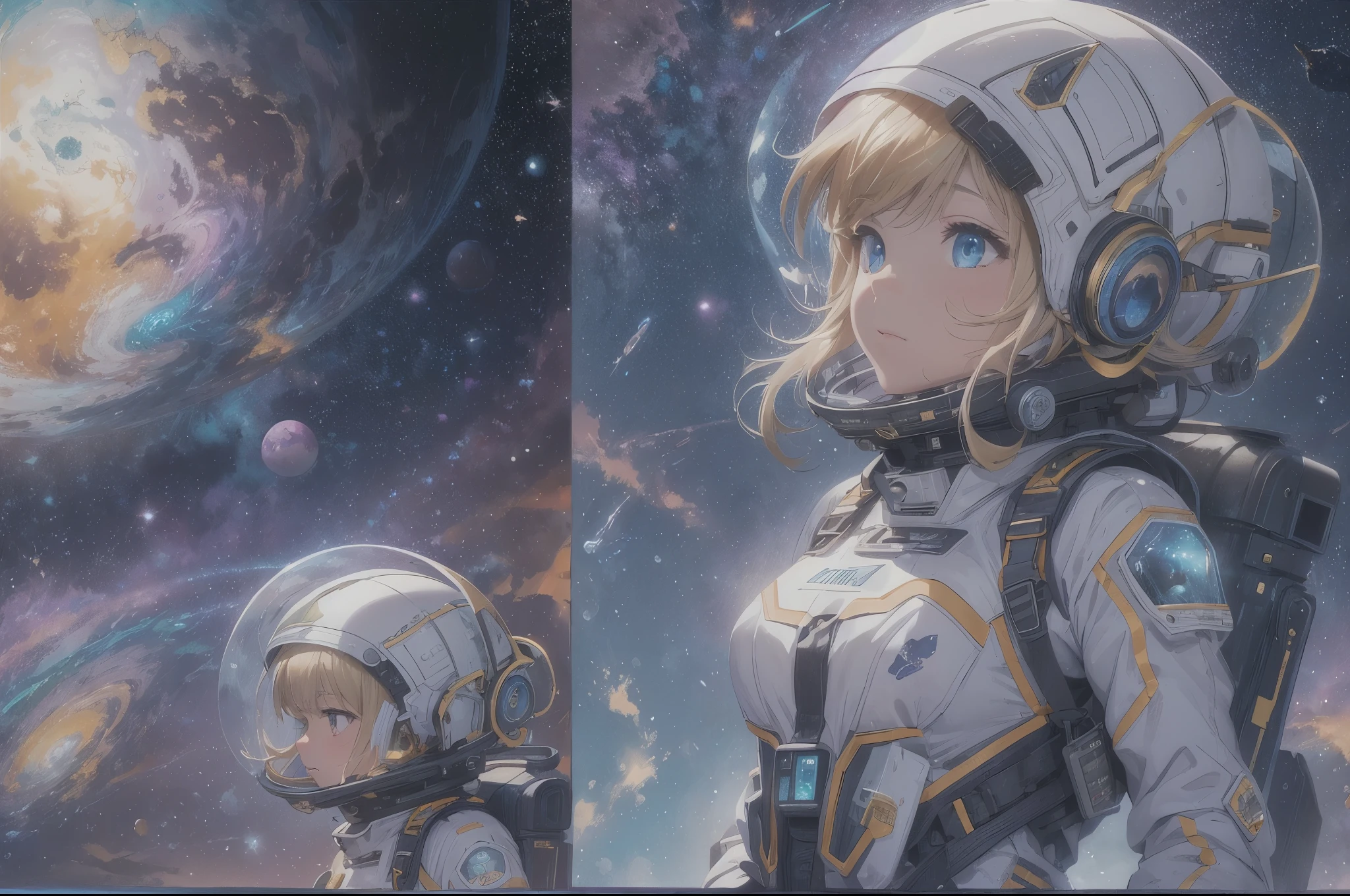 (best quality,4k,8k,highres,masterpiece:1.2),ultra-detailed,(realistic,photorealistic,photo-realistic:1.37),girl anime astronaut,traveling through the universe,planets,galaxies,neon,outer space,space exploration,nebulae,astronaut suit,visually stunning,otherworldly,cosmic adventure,vibrant colors,deep space,star clusters,stellar formations,majestic,zero gravity,distant galaxies,cosmic dust,pulsing lights,interstellar travel,spectral hues,light-year journey,galactic explorer,enchanting backdrop,luminous atmosphere,extraterrestrial landscapes,interplanetary expedition,exploring the unknown,astronomical wonders,dark matter,cosmic mysteries,celestial wonders,spacecraft,cosmic voyager,sparkling stars,dazzling phenomenon,universe's secrets,galactic spectacleincredible universe,limitless possibilities,cosmic beauty