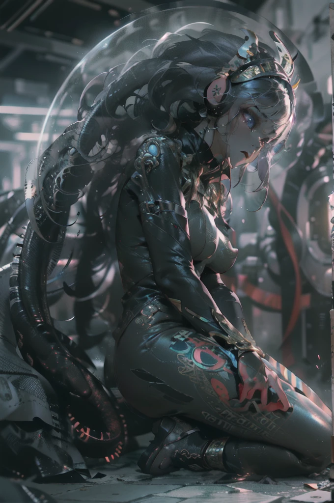 (1 girl;1.3), One, ((((full length, full length )))) (((very detailed face))), Beautiful detailed eyes, body parts, Unified Wallpaper 8K, Super detailed, Beautiful, and Beautiful. Beautiful, masterpiece, Best quality, original masterpiece, super good photo, Best quality, super high resolution, realistic realism, Портрет full length, amazing beauty, dynamic pose, gentle face, Bright eyes. (front) She wears Hr. Giger the Extra-Terrestrial left a black alien archaic with red elements, latex, and plastic. The backstory is a very detailed, alien ship in the style of Hr. Giger the Extra-Terrestrial, High detail, dark space, Other worlds, The light of distant stars in the background, detailed detail, high quality, muffled light, gloomy environment. It is a frightening cinematic setting, messy and gorgeous. Girl with white skin, realistic detailed skin, visible pores, clear focus, volumetric mist near the floor, 8 k, UHD, SLR camera, high quality, granularity. bright skin, photorealism, Lomography, Fantasy Dark Biopunk, Utopian reality. translucent.