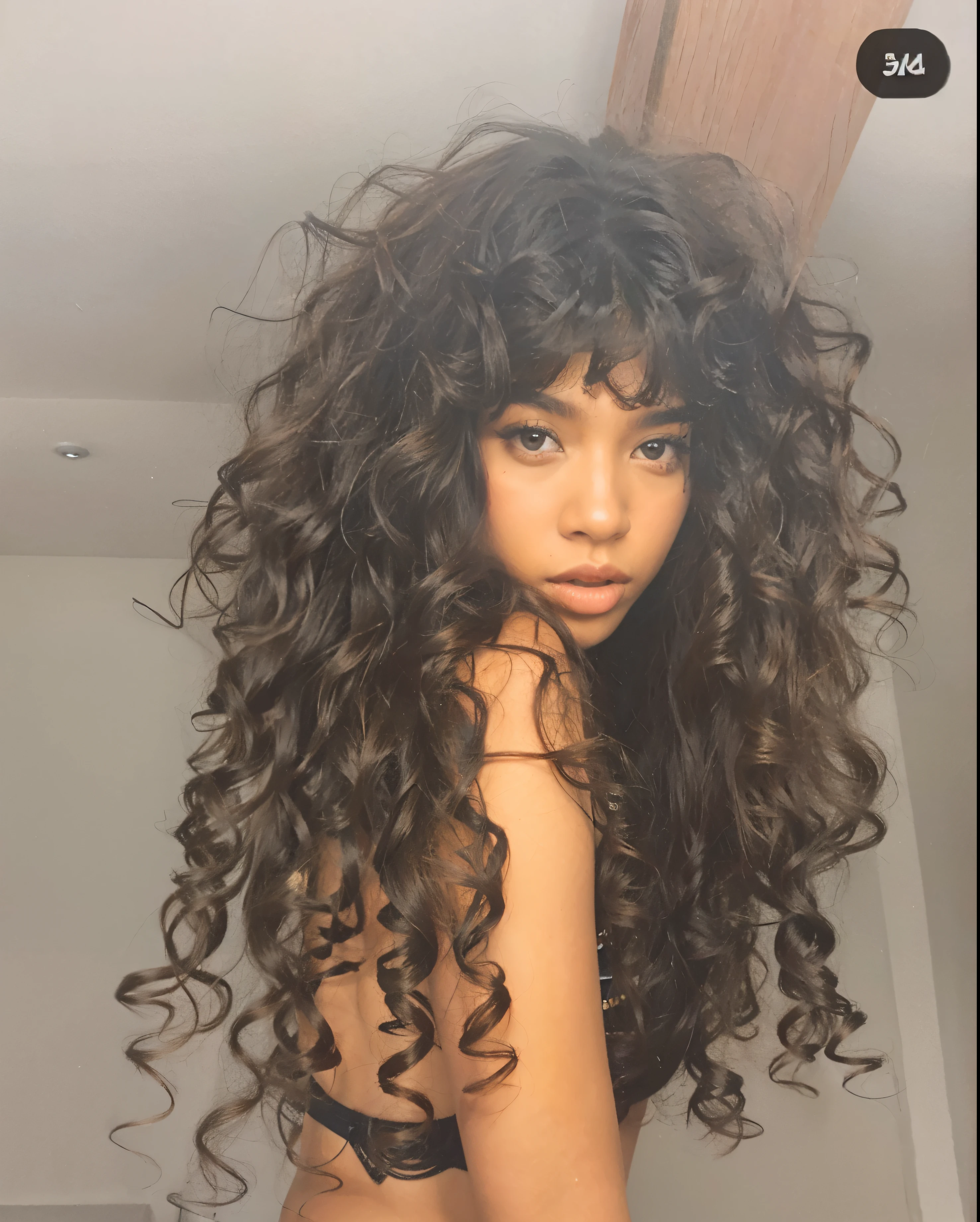 a close up of a woman with long encaracolado hair wearing a bikini, encaracolado bangs, with long encaracolado, encaracolado haired, Zendaya, long wild black encaracolado hair, long messy encaracolado hair, black encaracolado hair, encaracolado hair, encaracolado, encaracolado afro, long brown puffy encaracolado hair, long encaracolado hair intricate, with long encaracolado hair, cabelo afro longo, cabelo grande