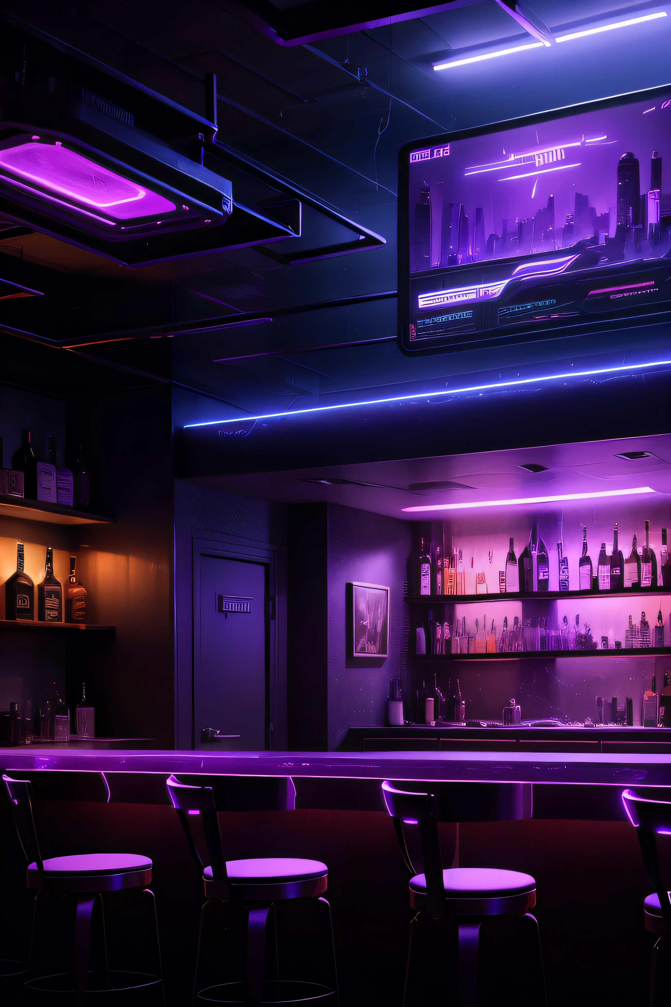 table in a bar cyberpunk
