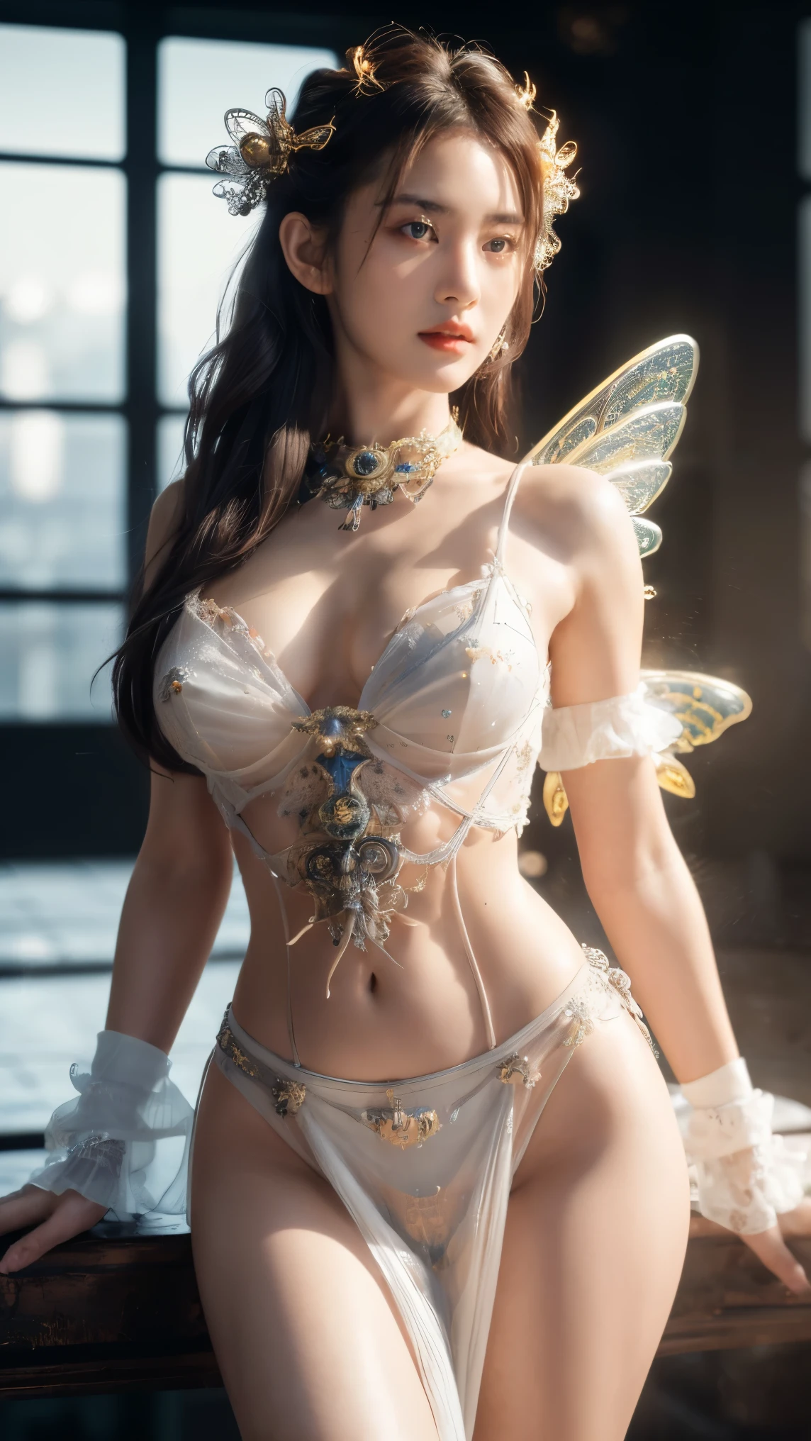 (masterpiece:1.2),best quality,fantasy,Ultra-detailed,very detailed illustrations,extremely detailed,intricate details,highres,super complex details,extremely detailed 8k cg wallpaper,cowboy shot,caustics,reflection,ray tracing,fine art masterclass splash spray trickle daubs of rainbow opaline Prisma Sakuraoil color,Steampunk celestial ethereal ghostly Fairy,ultra high-detail,(HDR:1.4)echa musume,mechanical part,3d render,cgi,symetrical,octane render,35mm,bokeh,(intricate details:1.12),hdr,(intricate details,hyperdetailed:1.15),
