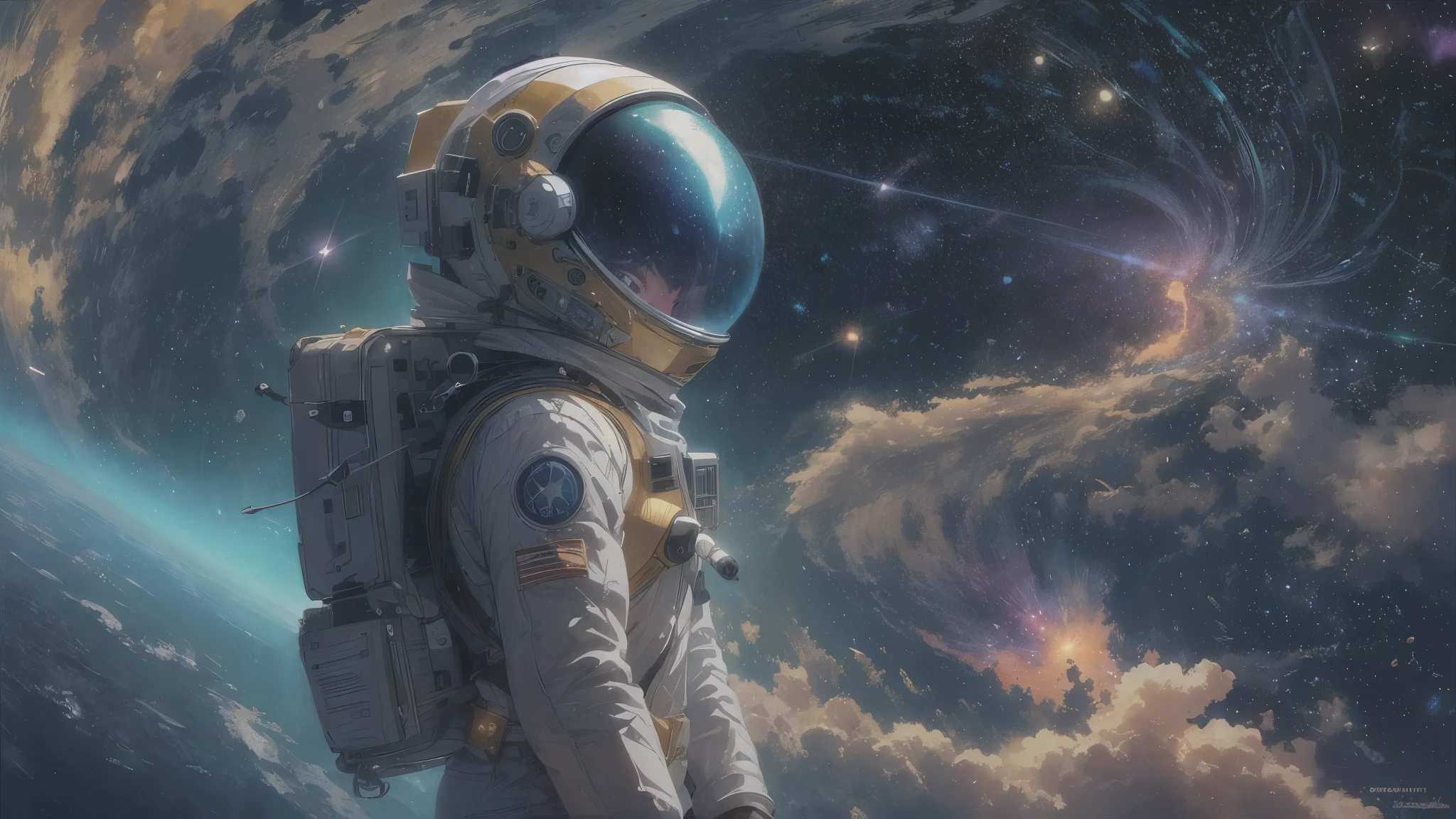 (best quality,4k,8k,highres,masterpiece:1.2),ultra-detailed,(realistic,photorealistic,photo-realistic:1.37),girl anime astronaut,traveling through the universe,planets,galaxies,neon,outer space,space exploration,nebulae,astronaut suit,visually stunning,otherworldly,cosmic adventure,vibrant colors,deep space,star clusters,stellar formations,majestic,zero gravity,distant galaxies,cosmic dust,pulsing lights,interstellar travel,spectral hues,light-year journey,galactic explorer,enchanting backdrop,luminous atmosphere,extraterrestrial landscapes,interplanetary expedition,exploring the unknown,astronomical wonders,dark matter,cosmic mysteries,celestial wonders,spacecraft,cosmic voyager,sparkling stars,dazzling phenomenon,universe's secrets,galactic spectacleincredible universe,limitless possibilities,cosmic beauty
