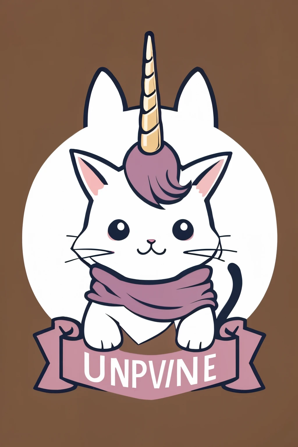 Simple and minimal illustration logo of cute unicorne cat in the style of vintage