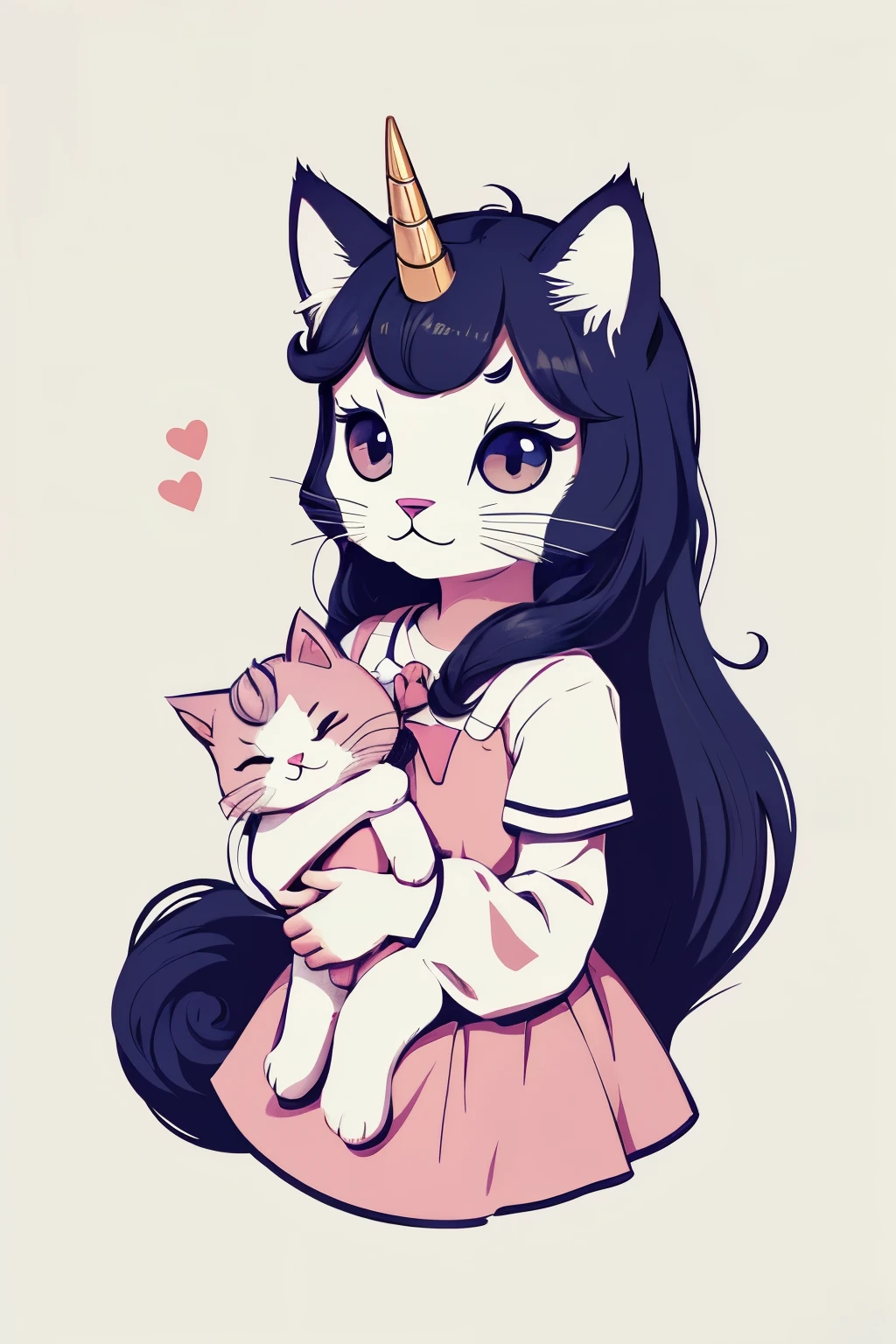 Simple and minimal illustration logo of cute unicorne cat in the style of vintage