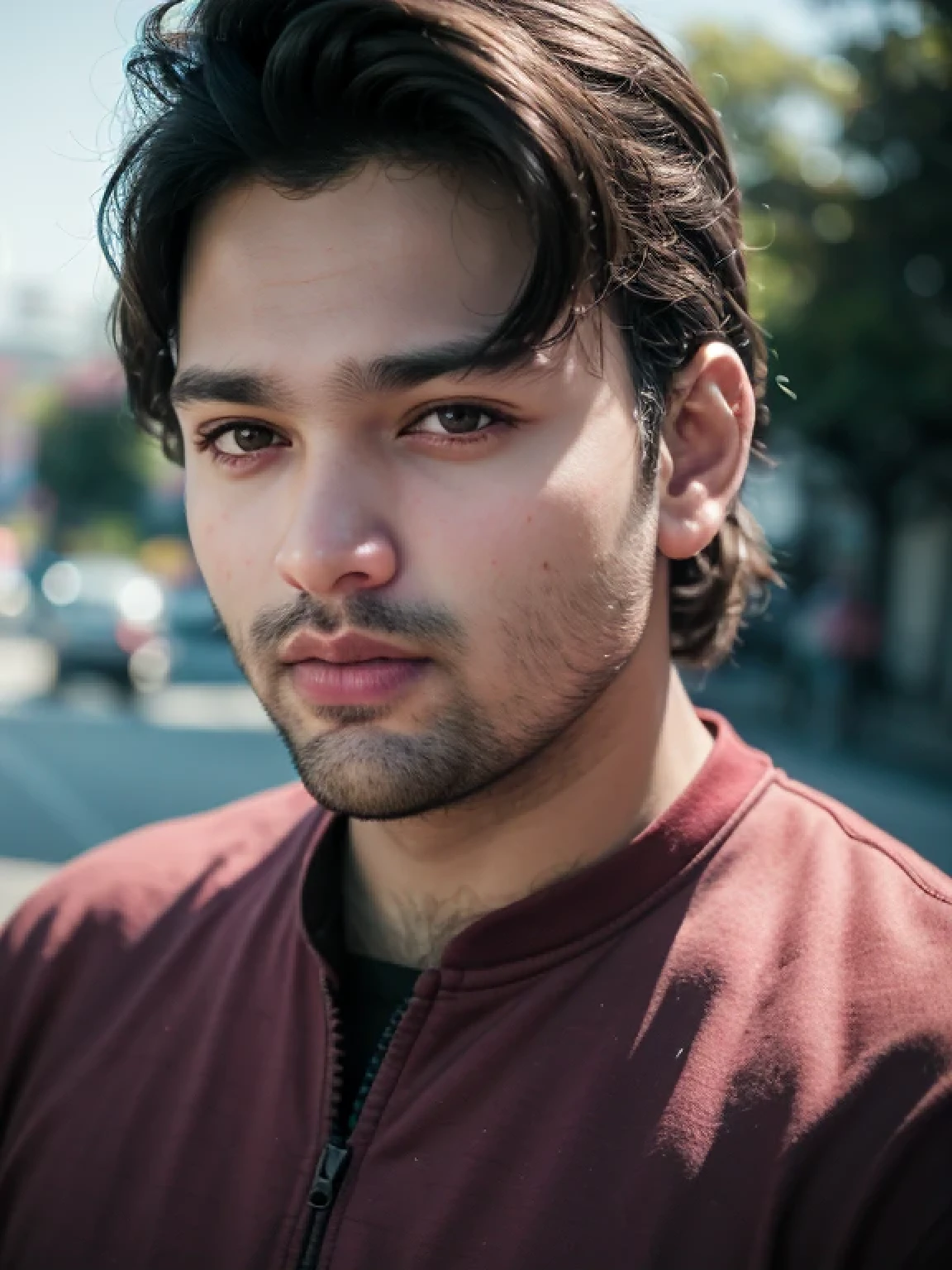 A beautiful young bearded man with highly detailed skin looking at the camera,8k,high res, soft light,no contrast,ultra realistic, photorealism.((real life photo,realistic:1.9, short beard:1)),hdr