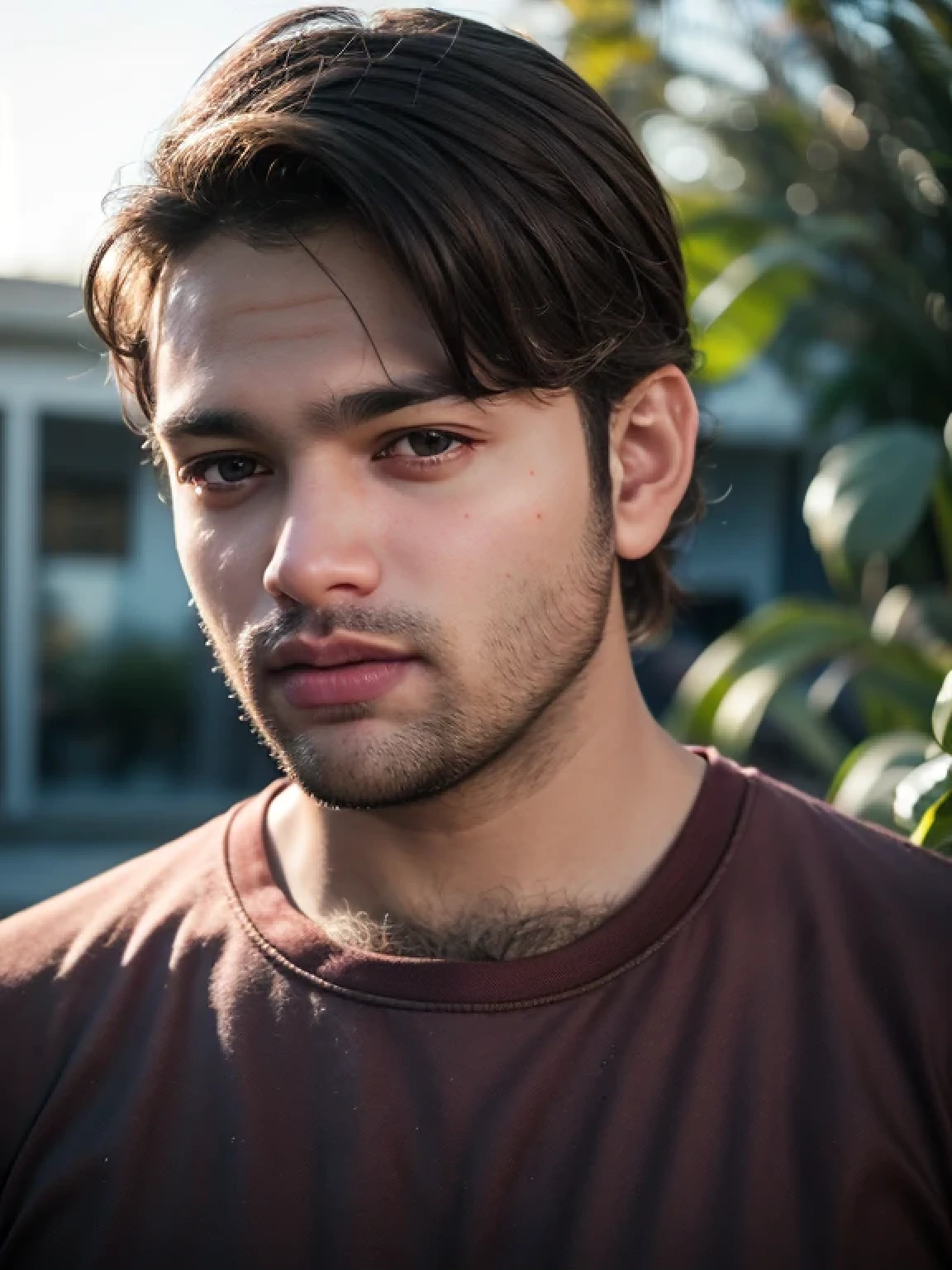 A beautiful young bearded man with highly detailed skin looking at the camera,8k,high res, soft light,no contrast,ultra realistic, photorealism.((real life photo,realistic:1.9, short beard:1)),hdr