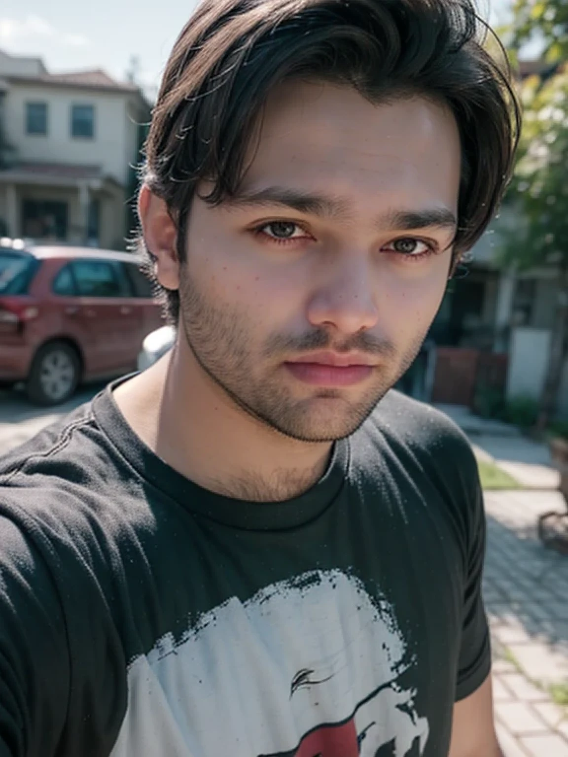 A beautiful young bearded man with highly detailed skin looking at the camera,8k,high res, soft light,no contrast,ultra realistic, photorealism.((real life photo,realistic:1.9, short beard:1)), HDR, emotions joy 