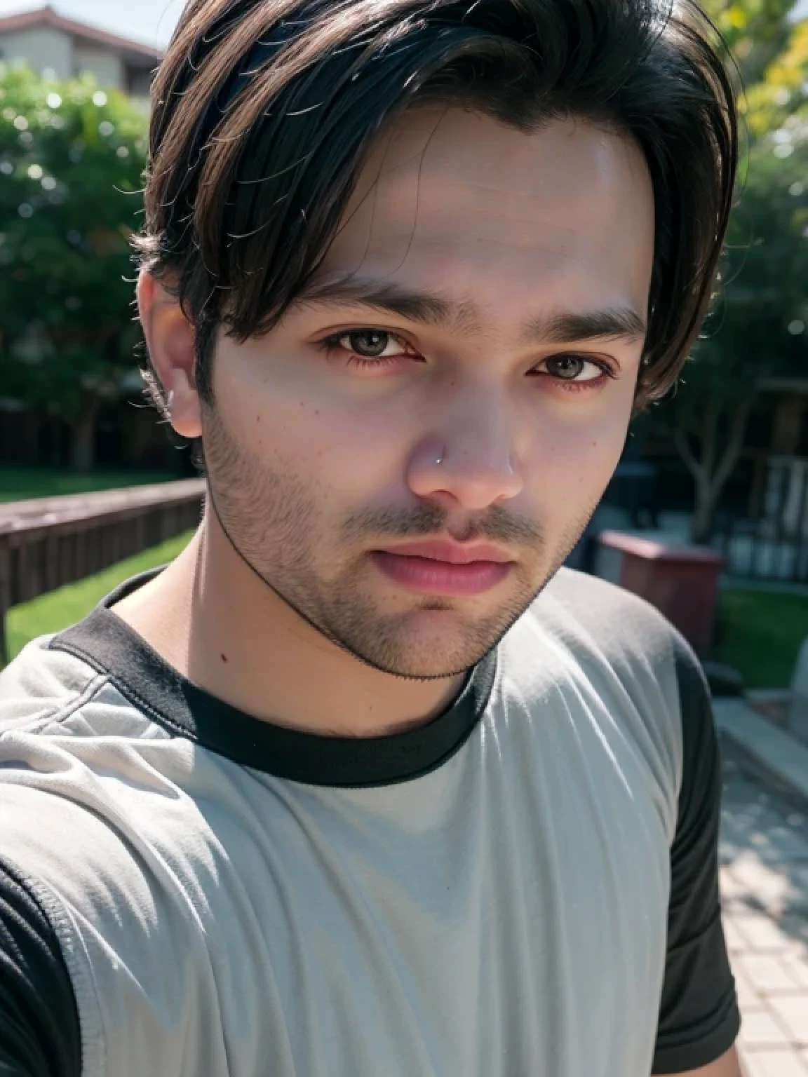 A beautiful young bearded man with highly detailed skin looking at the camera,8k,high res, soft light,no contrast,ultra realistic, photorealism.((real life photo,realistic:1.9, short beard:1)), HDR, emotions joy