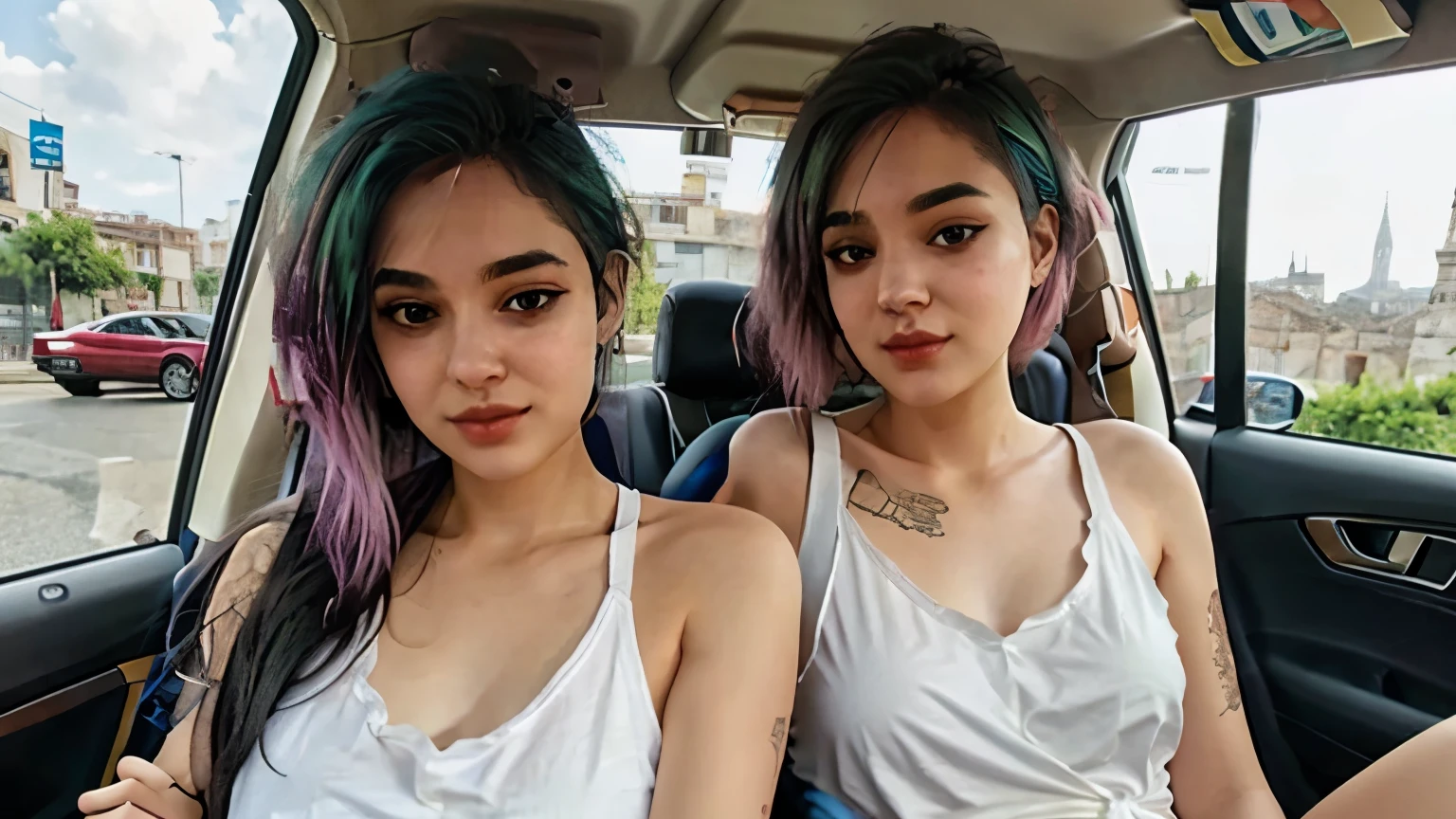 Aranya and Judy Álvarez Girl with long white hair, white shirt traveling to Italy with her girlfriend Judy Álvarez
