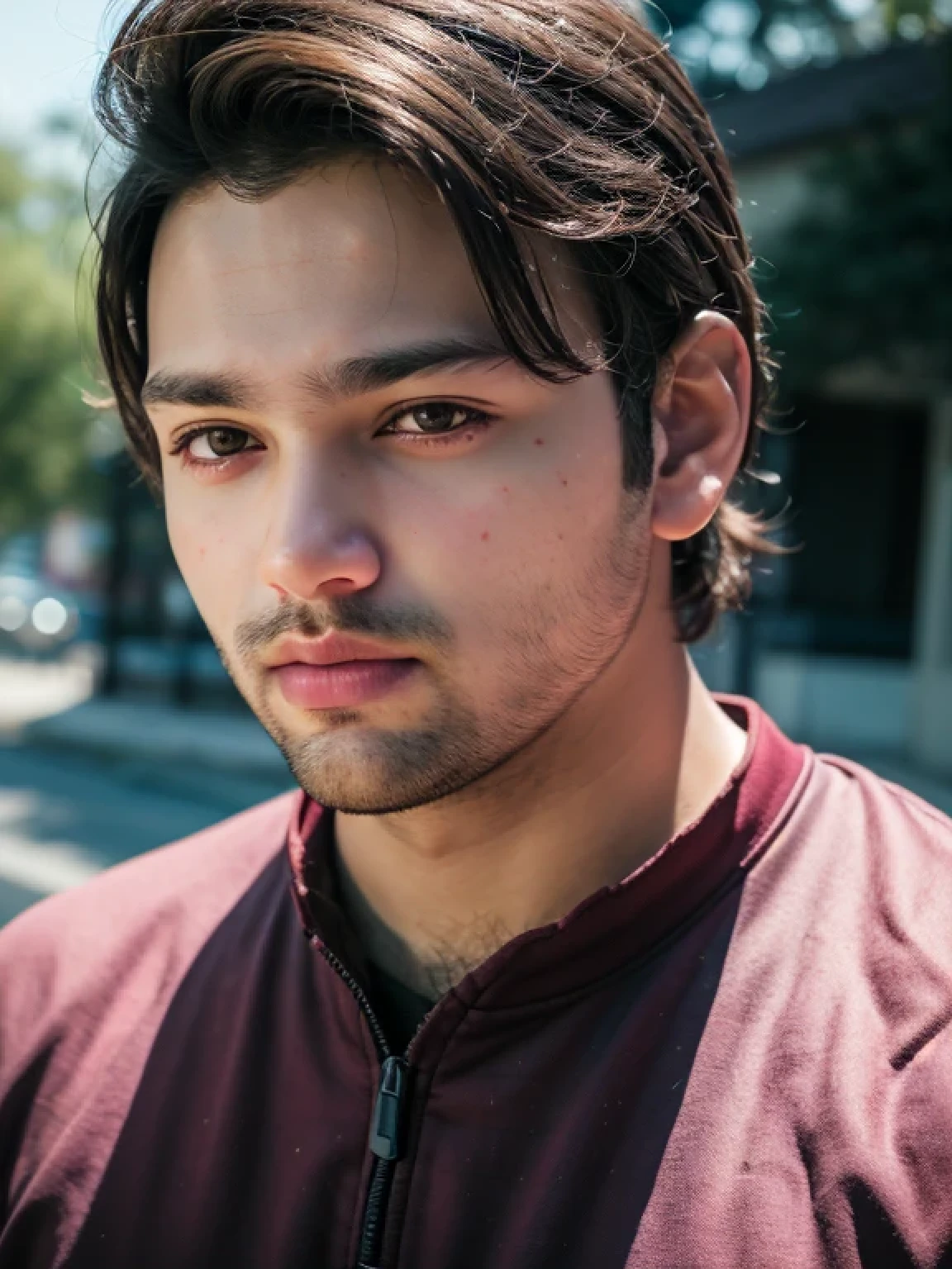 A beautiful young bearded man with highly detailed skin looking at the camera,8k,high res, soft light,no contrast,ultra realistic, photorealism.((real life photo,realistic:1.9, short beard:1)),hdr