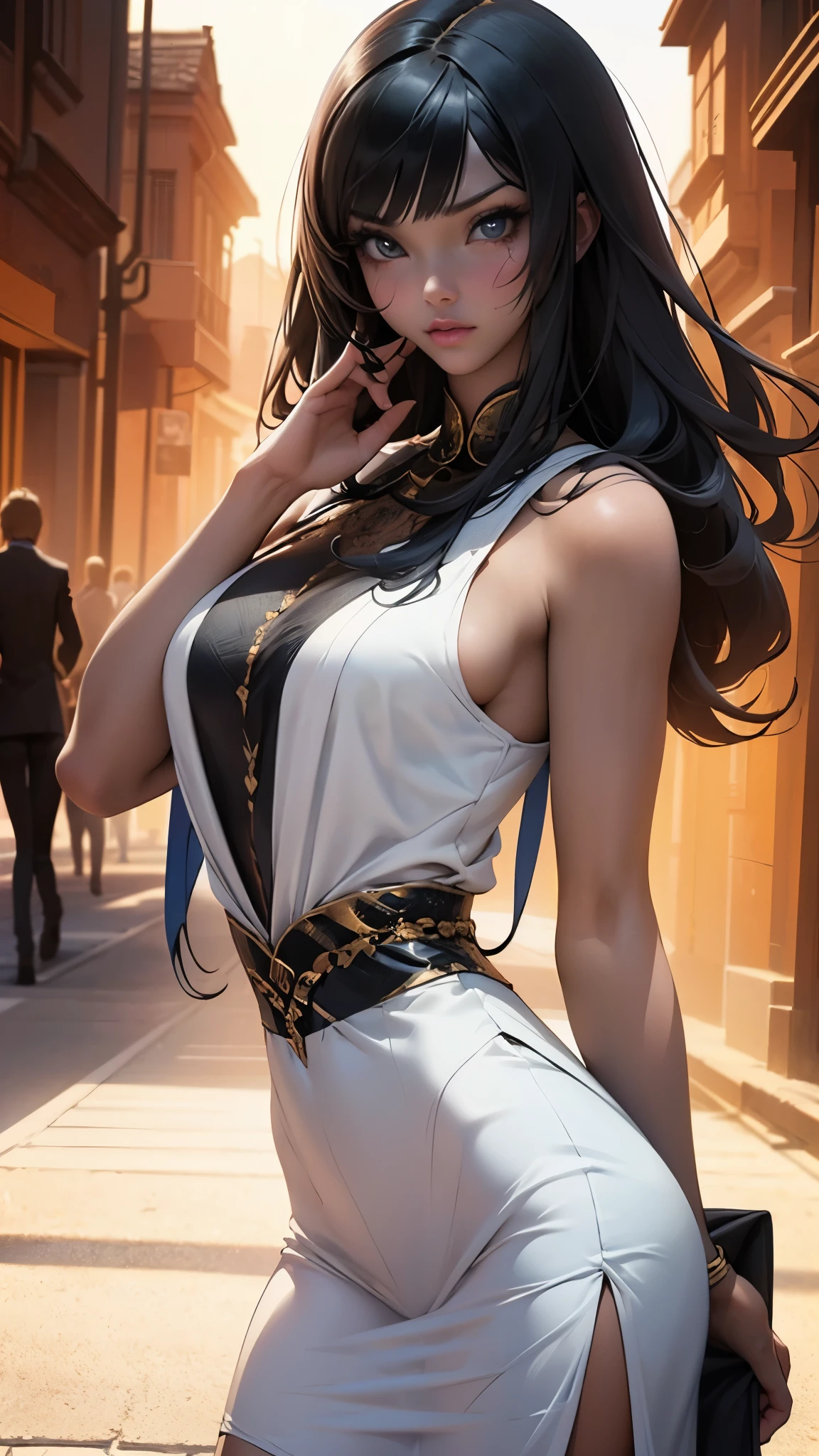 Animagine XL V3.1:1.6, (cropped profile photo), ((1 beautiful young African American woman, black hair, anime style hairstyle, Animagine XL style clothes: 1.5)), dynamic pose shopping on a busy street, (Hyper detailed: 1.3), ((evening light: 1.3)), ((Imaginative scene)), ((far shot: 1.4)),((Best quality)), ((masterpiece)), 3d, ( ((sunset:1.2))), ((Front Camera)), 32k .
