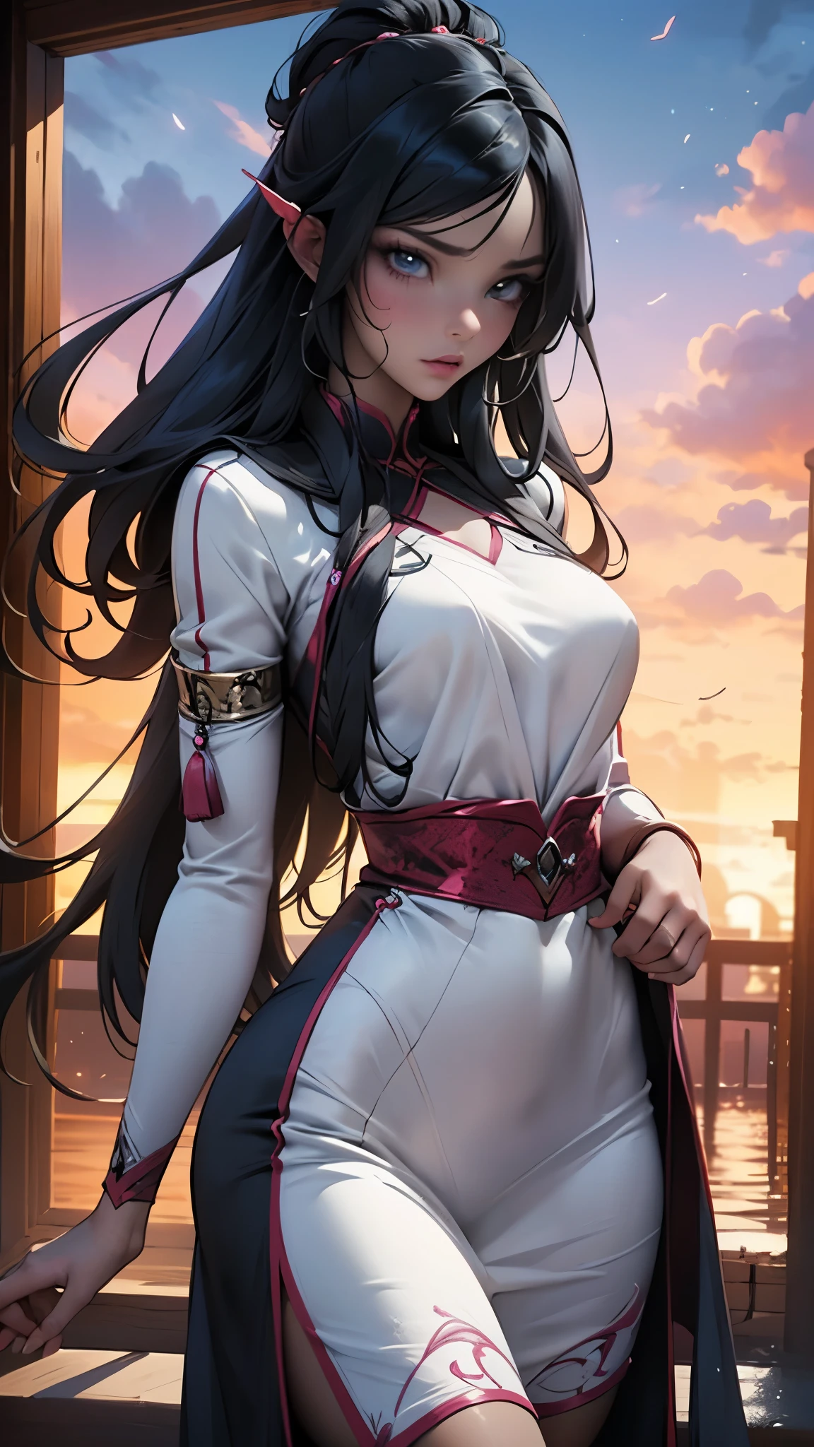//character ((はっきりと描かれたhandの五本指:1.5)), (Beautiful Face, Brightly colored glowing eyes, Beautiful Skin, Shiny Hair: 1.2), break //Character Appearance and Expression The character is a lady sharp, Confident eyes and an assertive expression. She has white skin, And her long black hair flows gracefully. Her features are refined, A slight smile at the corners of one&#39;s mouth, Exudes an aura of dominance and charm. Her smile is cool and confident. Her gaze is defiant, A sharpness that strikes fear into the hearts of those who meet it.. The slight smile on your lips、It suggests a mixture of cruelty and intelligence.. break //Clothing upper body(The bust is tightly cinched in by a corset., emphasize the waist. The corset is made of black leather、Fine stitching is applied. Silver studs and embellishments, Give sharpness, Edgy design. From the shoulder, Black lace is thin、Covering the arms.) Lower Body(A tight black leather miniskirt that reaches down to her knees, While highlighting the sexiness、Stay mobile. The skirt has a zipper on the side, The slits can be made deeper if necessary.. The hem of the skirt is decorated with fringes and chains..) feet(She is wearing 10cm stiletto heels., sharp, Pointed heel. Shoes have a glossy black finish, そして銀のチェーンがfeet首に巻かれている. The shoes have metal caps on the toes, Symbolizes strength and authority.) break //Accessories Neck(The character wears a choker around her neck, A black gem is embedded in the center.. The choker has a chain, It hangs down a little, Swaying with her movements.) hand(片handに, She has a black leather whip, And on the other hand, She has a ring on her finger. The ring features a small skull motif., Increased intimidation. hand袋は肘丈で、Made from shiny black satin material.),,,, Pussy juice stain,((( Female masturbation))