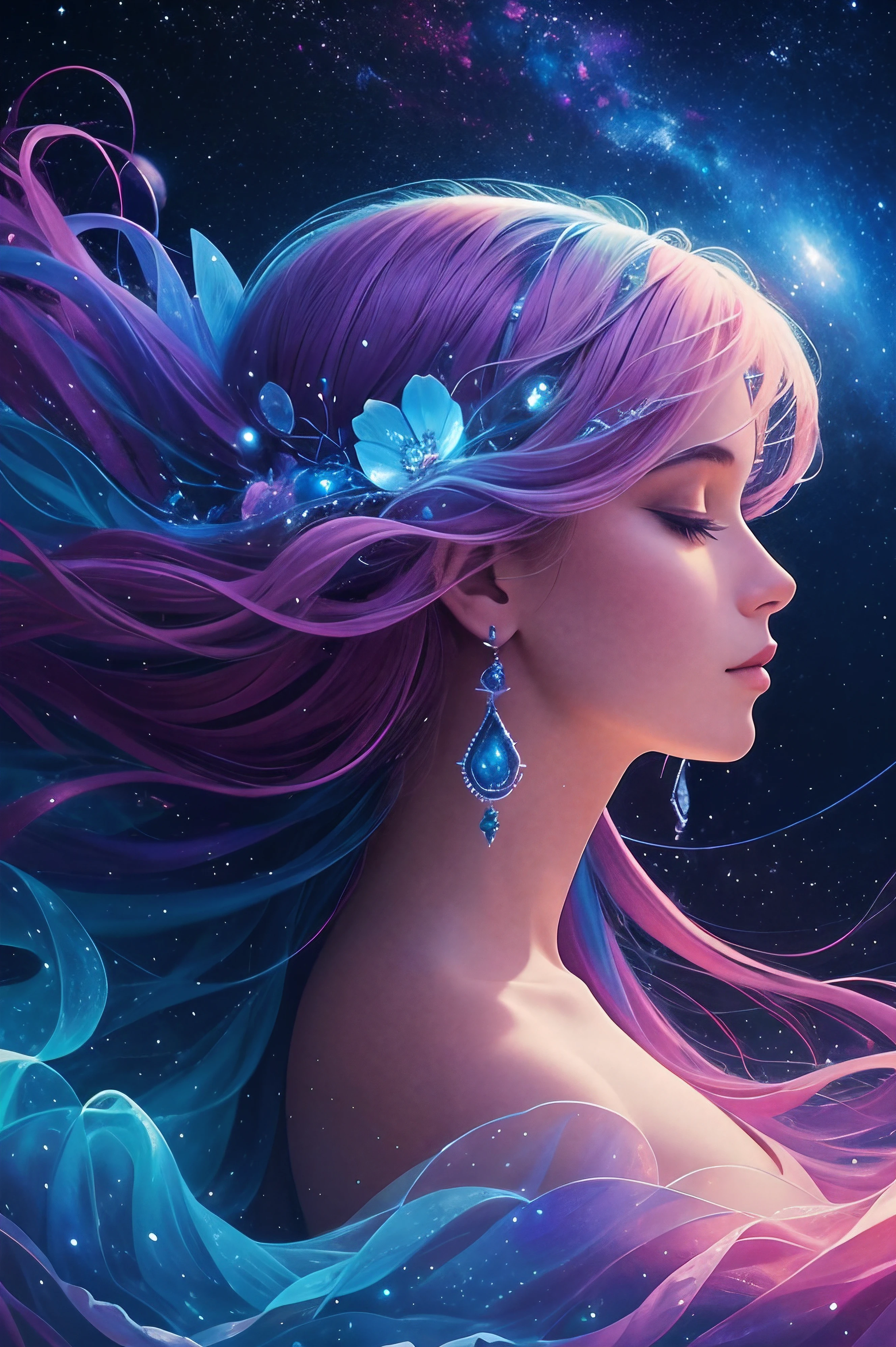 Create a unique painting inspired by 'Celestial Dreams',' blending cosmic imagery and dreamscapes into a surreal masterpiece