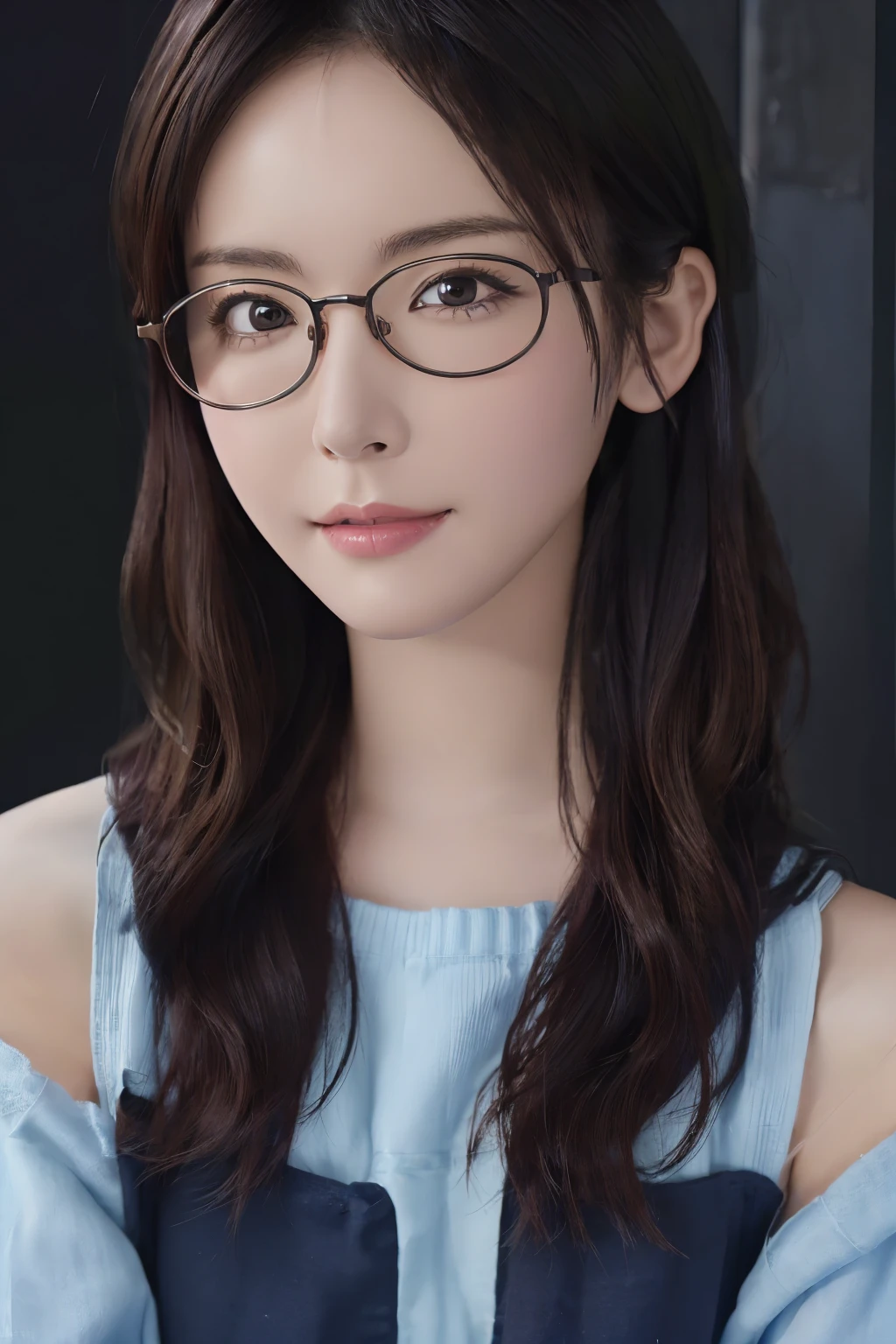 (masuter piece:1.3)、(8k、Photorealsitic、RAW Photography、top-quality: 1.4)、(1girl)、beautiful face、(lifelike face)、(A dark-haired、Medium hair:1.3)、Beautiful hairstyle、realisticeyes、Beautiful details、(real looking skin)、Beautiful skins、(Sweaters)、absurderes、enticing、超A high resolution、A hyper-realistic、high-detail、the golden ratio、Woman who looks good in glasses、bilaterally symmetrical