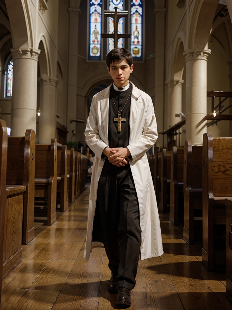 Catholic Priest Boy, Catholic bishop, inside a Catholic church 