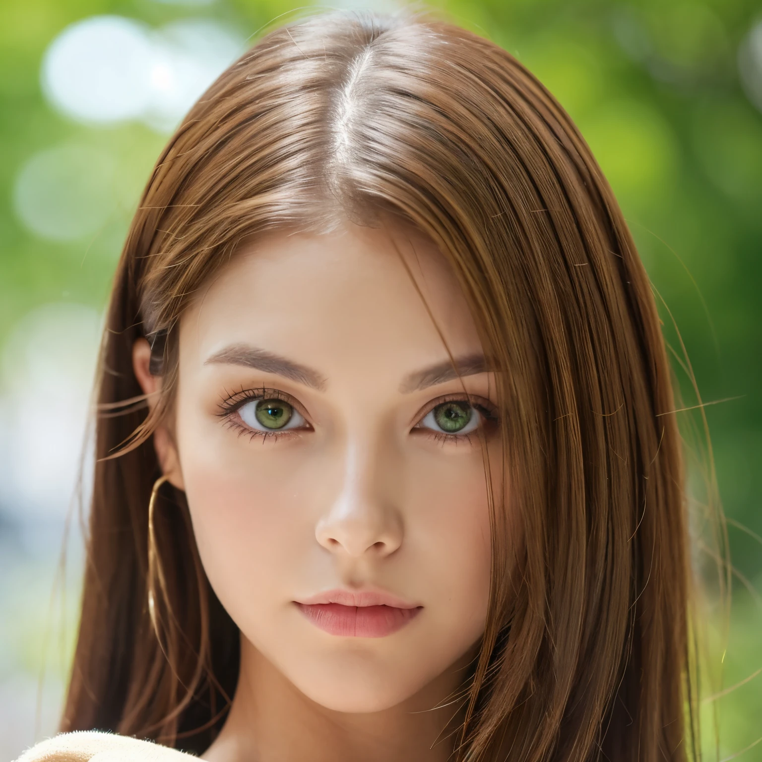 Green eyes, brown hair, she is a perfect woman