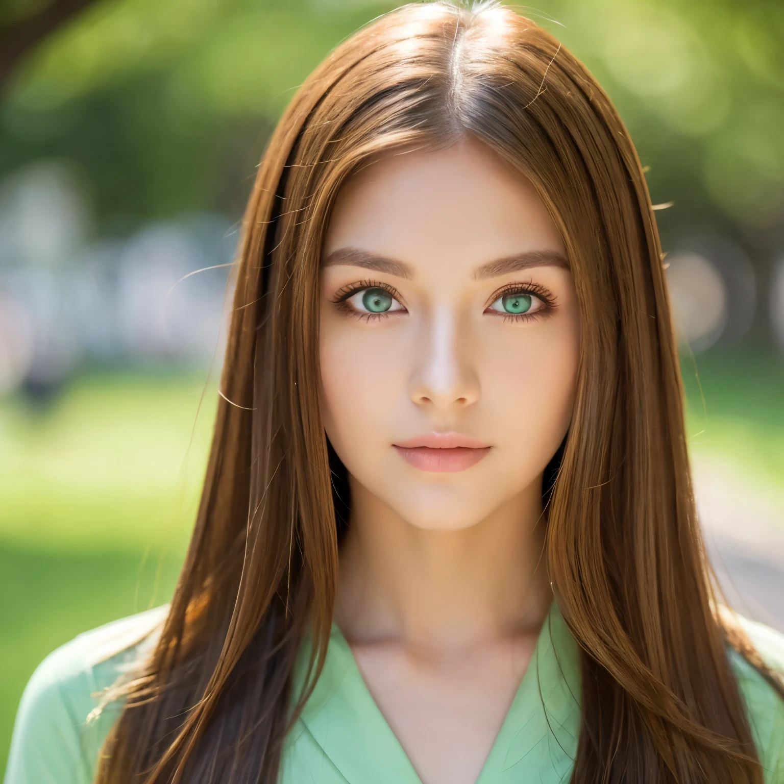 Green eyes, brown hair, she is a perfect woman