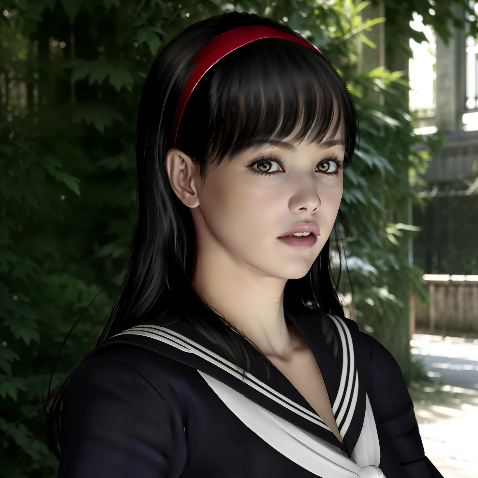 highest quality, ultra high resolution, (realistic:1.8), 1女of子, green_null, blurry, blurry_background, blurry_prospect, branch, bridal_veil, flower嫁, cherry_flower, Chinese_Clothes, curtain_grab, curtains, Day, depth_of_field, flower, flower見, 漢Clothes, lips, length_hair, outdoor, Broke up_lips, flowerびら, pink_flower, pink_theme, plum_flower, shawl, alone, alone_concentrated, spring_\(season\), wood, upper_body, veil, wedding style, wedding style_dress, Wisteria,profile,lower one's chin