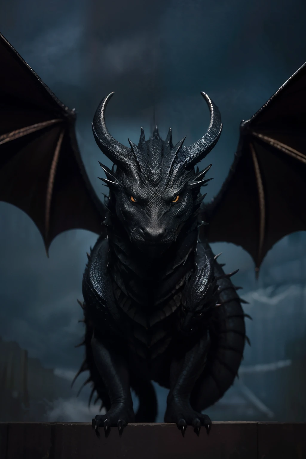a black dragon with beautiful eyes trapped in a net