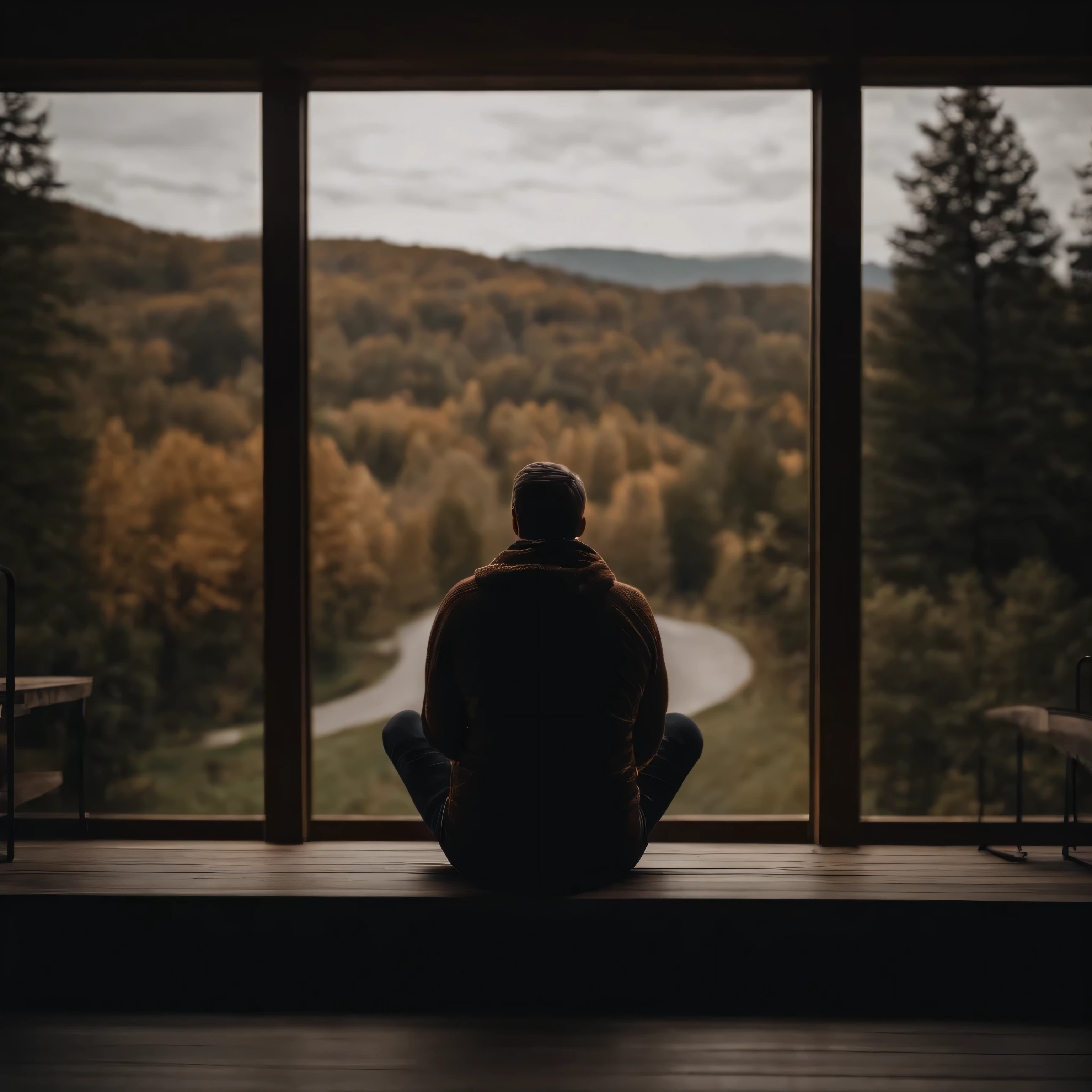 Real photo of a person sitting in a quiet place 