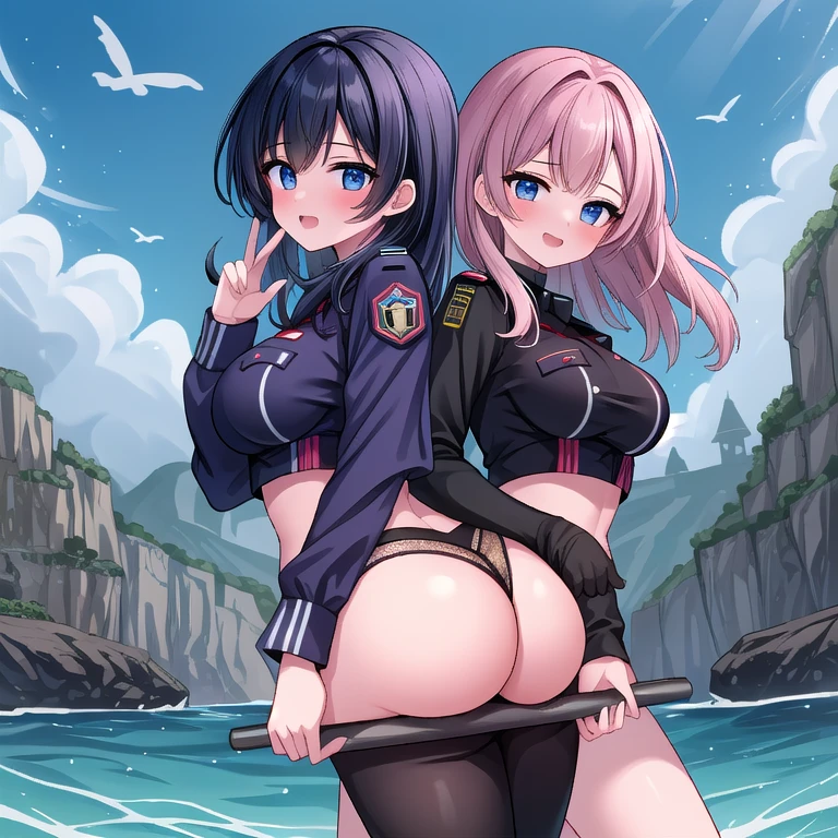 2 ragazze diverse viste da dietro,ass support,guardandole da dietro,grande culo,grandi tette,felice di stare con te,enorme culo,enormi tette,ultra-highres, ultra-detailed, best quality,perfect hands,2 ragazze, 2 call of duty girls, 2 coll of duty uniform girl,battleship
