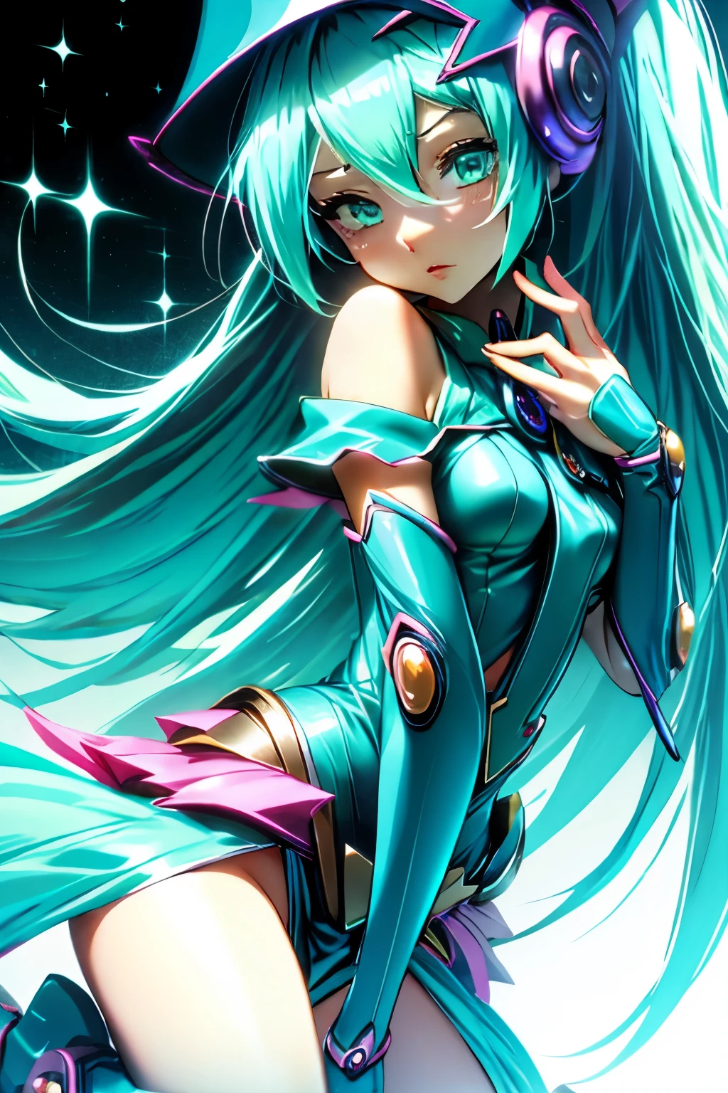 Hatsune Miku disfrazada de dark magician gils.