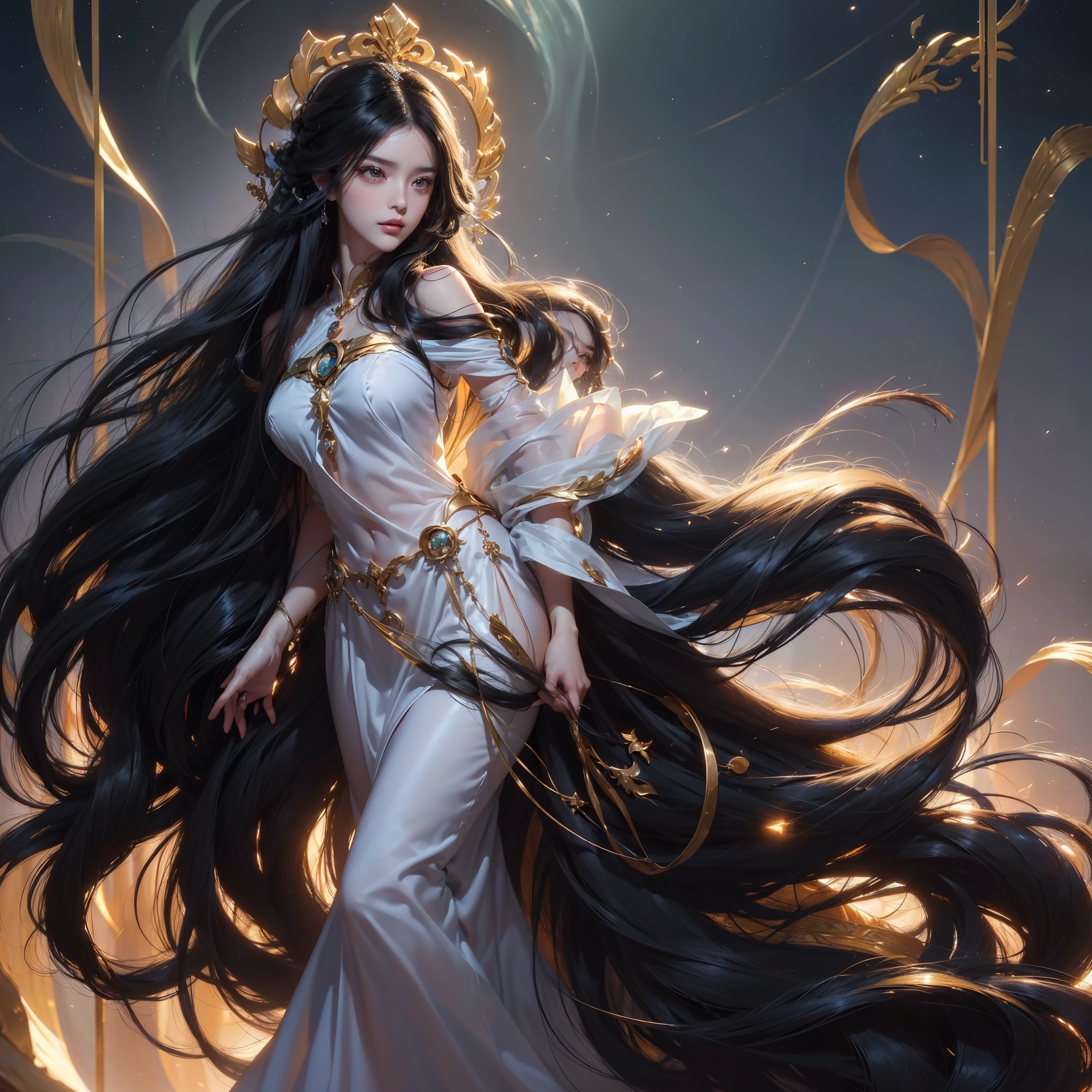 (best image quality、highest quality、highest resolution、Ultra-realistic photography、full body photo、masterpiece、16ｋ、）1 girl、Surprisingly long black hair、hair length about 4 meters,、Image of long hair only、
