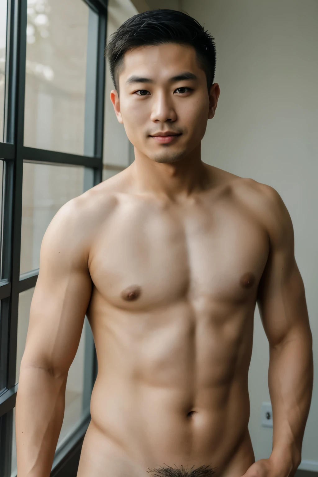 handsome naked Asian man. best quality, very detailed, (raw, 8k, uhd, fujifilm xt3)