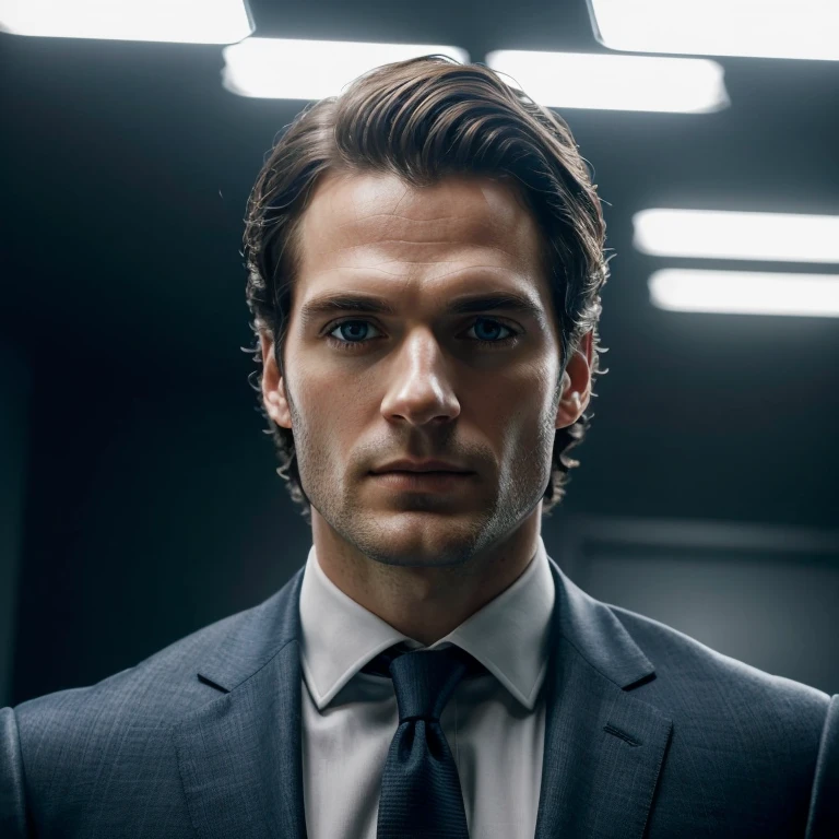 (Best quality, Ultra-detailed: 1.2), Cinematic portrait of a man, wearing a suit and blue eyes, model Henry Cavill. (Golden ratio: 1.2), Sharp focus on the rare blue eyes, perfectly structured face, (slim, athletic body), well-tailored suit, (professional look), pupils with a visible reflection of light, (realistic eyes), soft natural lighting, (dramatic, moody atmosphere), photorealistic, high contrast, deep shadows, ((extraordinary detail: 1.3)), facial features defined by the light, ((The highest quality, 8K, masterpiece: 1.3