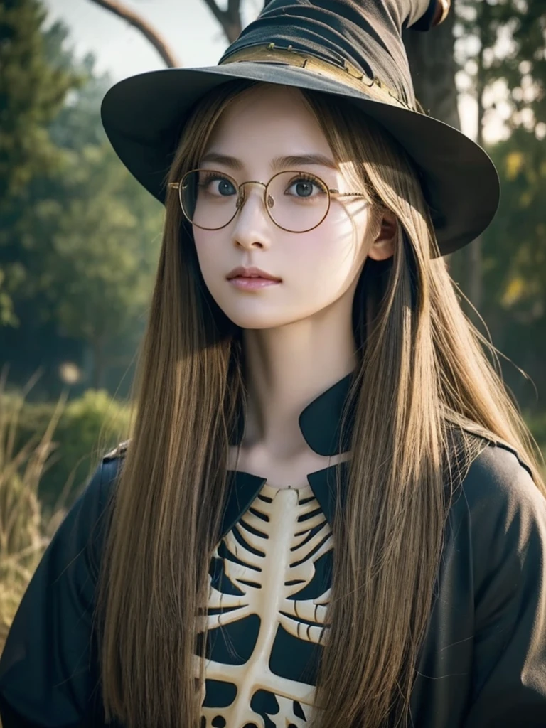 20 year old female、shiny hair quality、beautiful blonde、straight hair、super long hair、Shaggy Hair、Glasses、Glasses美人、fantasy、wizard、witch、great war、世界great war、Fight、a world in despair、Burnt field、reincarnation、cute、perfect skeleton