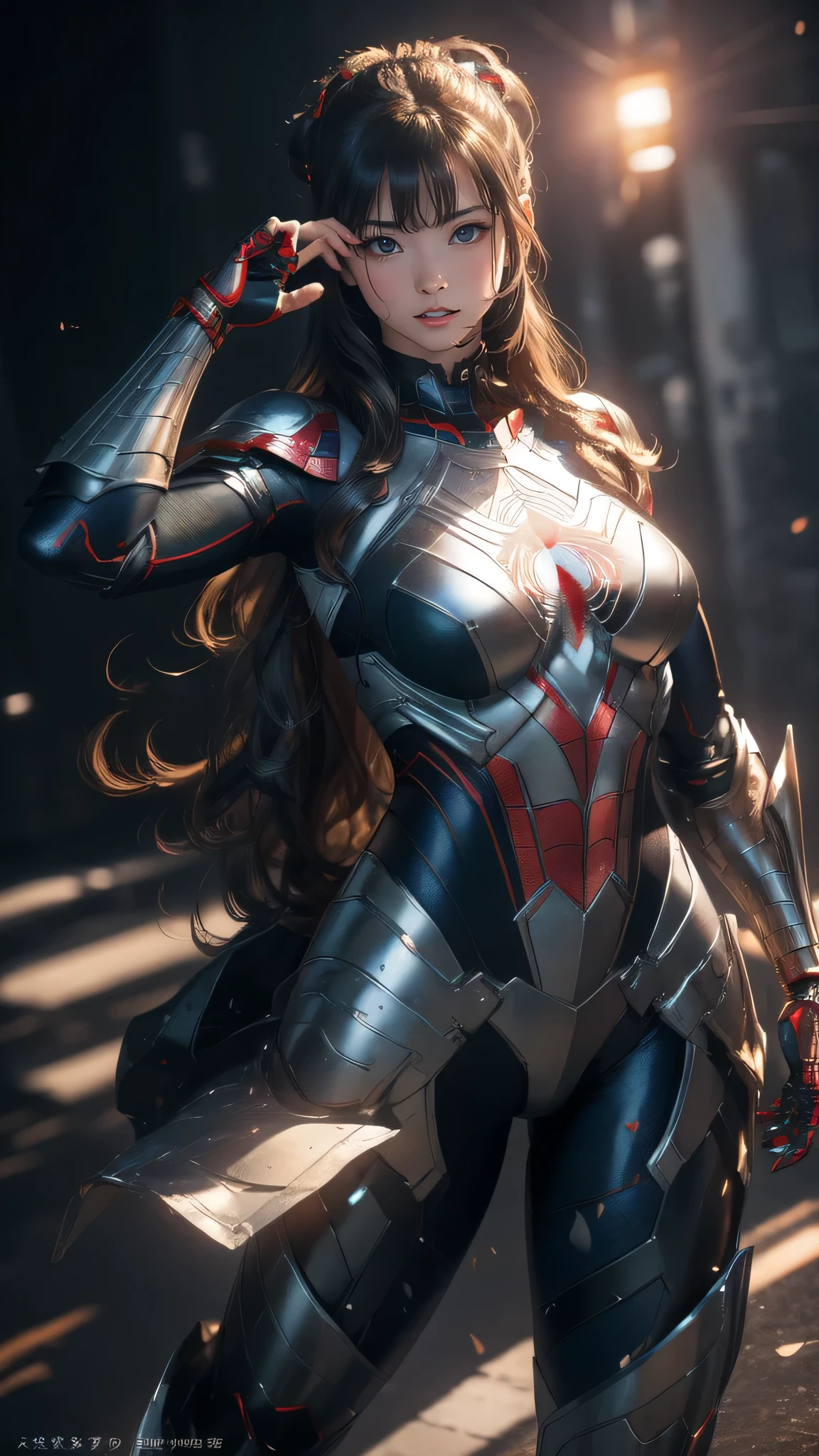 spiderman white mecha armor,(random pose:1.5),(random hairstyle),(large breasts),(Highest image quality, (8K), Ultra-realistic, Best Quality, High quality, High Definition, high quality texture, high detailing, Beautiful detailed, fine detailed, extremely details CG, Detailed texture, realistic representation of face, masterpiece, presence),black pantyhose