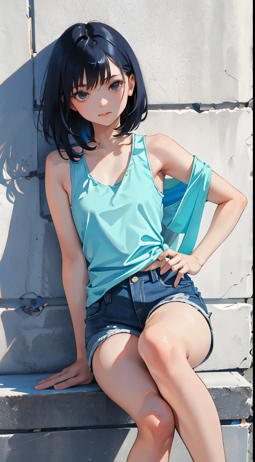 masterpiece, Highest quality, Very detailed, 8k, Realistic, super close up of chest, focus on chest, One Girl, alone, Very detailed face, (head shot:1.5), Standing in front of a wall covered in hip hop graffiti, Cyberpunk neon cityscape,Pixie cut white hair, She is wearing a short neon tank top and an open hoodie, Nice ass, (flat chest:1.6), nsfw