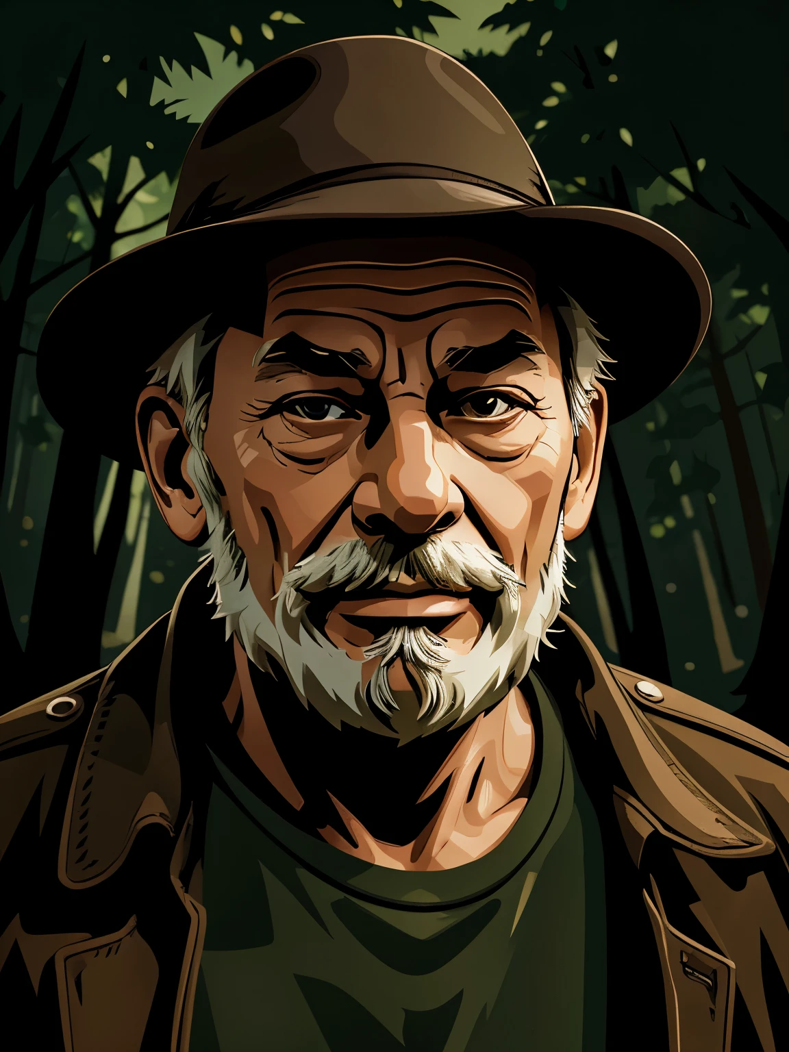 old man in forest, vector, mwvector, landscape