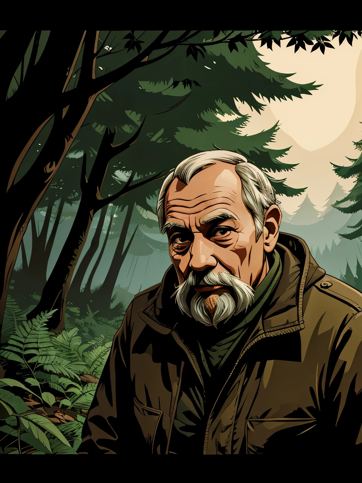 old man in forest, vector, mwvector, landscape