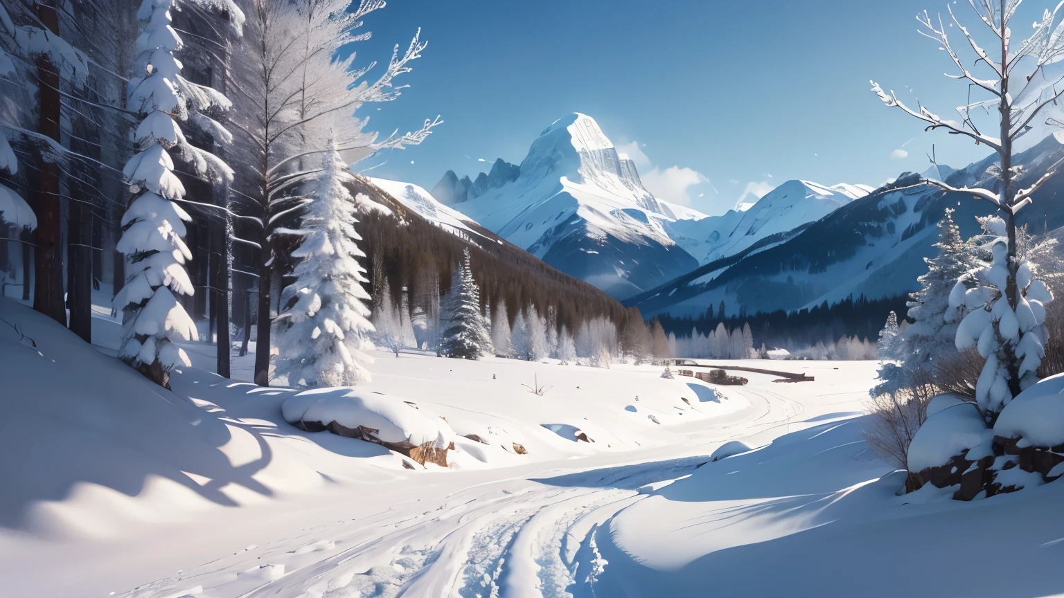 (highres, realisitc, landscape:1.2), snowy mountain,top of the mountain covered in snow,frozen river in the valley,evergreen trees blanket the slopes,rays of sunlight piercing through the clouds,majestic snow-capped peak,crisp and clean air,thin layer of ice on the lake,quiet and serene atmosphere,immense scale of the mountain range,subtle shades of blue and white,pure white snow glistening under the sunlight,detailed texture of the snow-covered rocks,faint mist rising from the mountain stream,far-off mountains fading into the distance,shadow cast by the mountains creating depth,sparkling icicles hanging from the branches of the trees,peaceful and untouched wilderness,unspoiled beauty of nature,mountain range stretching endlessly into the horizon,tranquil and majestic scenery,majestic snow-covered peaks rising into the sky,gradient of colors from white to blue,soaring cliffs and jagged ridges,snowflakes gently falling from the sky,soft and powdery snow covering the ground,peaceful silence interrupted only by the sound of wind gusts. Notice:Image quality may、The description of materials is not suitable for the situation,You can adjust it slightly as needed。