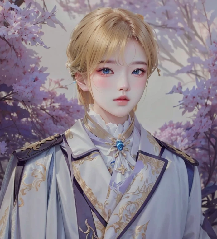 Man, modelshoot style, photorealism, pastel palette, masterpiece, diversity, ((perfect face)), red eyes, yellow hair,