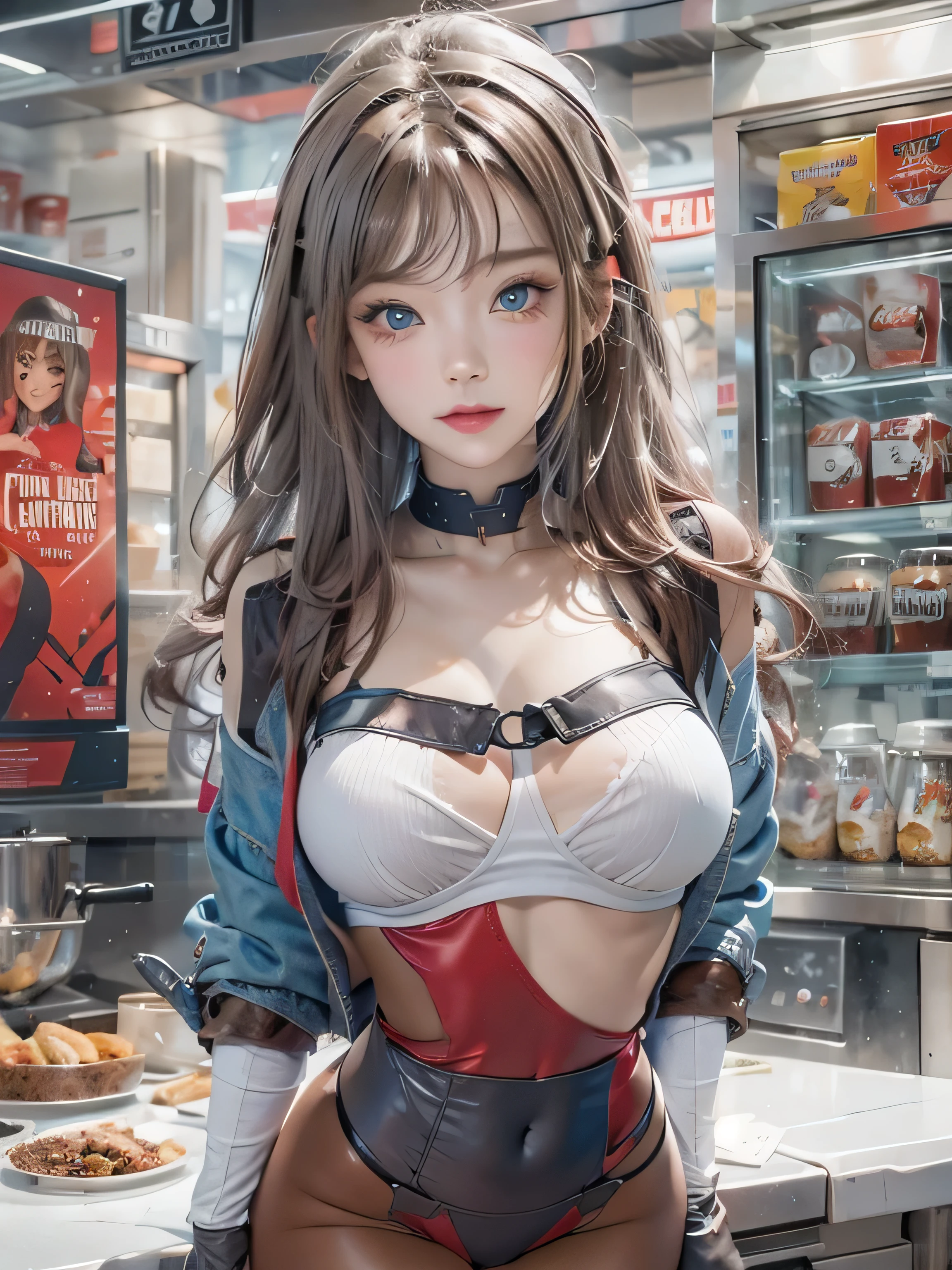 (photorealistic:1.8, highest quality:1.8,8K masterpiece:1.8,High resolution,muste piece:1.8,RAW Photos,cinematic lighting),No split screen、cyber punk、The coffee shop of the future、A woman brewing delicious coffee、
(1 android girl:1.3)、Completely naked、choker、Shop clerk uniform、beautiful breasts、beautiful butt、beautiful thighs,plump nipples、(Nipples visible through clothing)、cameltoe、
pop art design、cutting edge fashion、conceptual art、
(Beautiful, shining crimson, blue, white, gray-brown hair:1.5)、shining blue eyes、Warm Smile