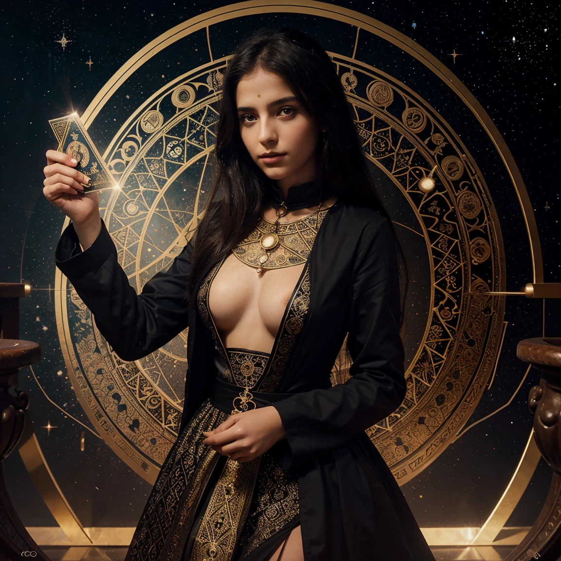 A beautiful girl personifying the Kabbalistic concept of the tarot of the Universe, masterpiece, digital art