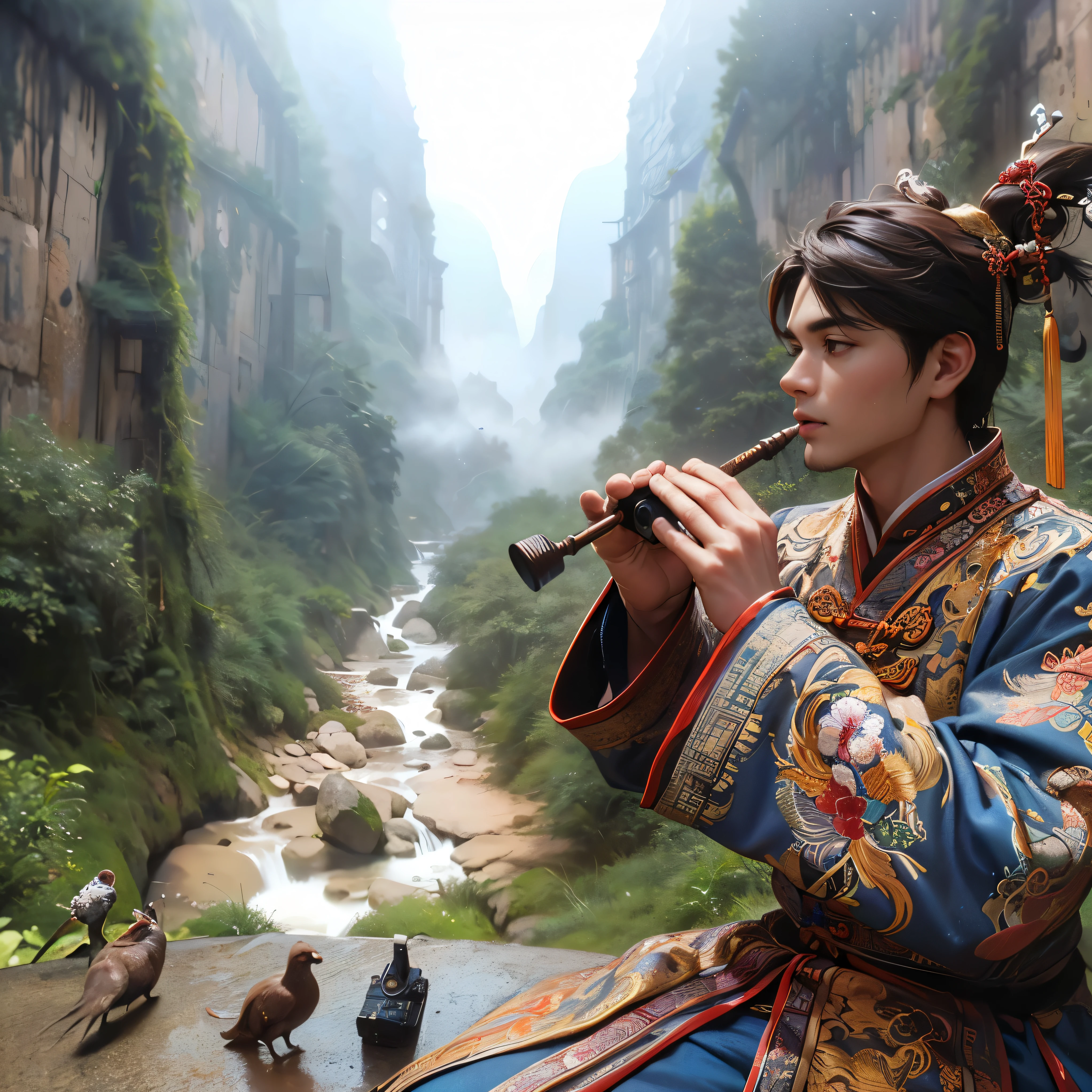 (Masterpiece:1.2), (Best Quality:1.2), (high resolution:1.2), (beautiful face and eye:1.5), (sharpest focus:1.2), (Ultra-realistic Photo:1.2), (Ultra-precise Photo:1.2), (Depth of field:1.2), (8k high resolution:1.2). (perfect anatomy:1.2),
(nice hands:1.5), (perfect hands:1.5), (Very young, beardless, beautiful Chinese man:1.8). (Light clothing: 1.0), (All white clothing: 1.3), (A spear with a very elaborate and gaudily decorated small axe is swung widely: 1.3),
Fierce single combat, (A small hill with a glowing blue-white lightning bolt:1.0), (Ultra-realistic photograph: 1.2), (view camera:1.5),