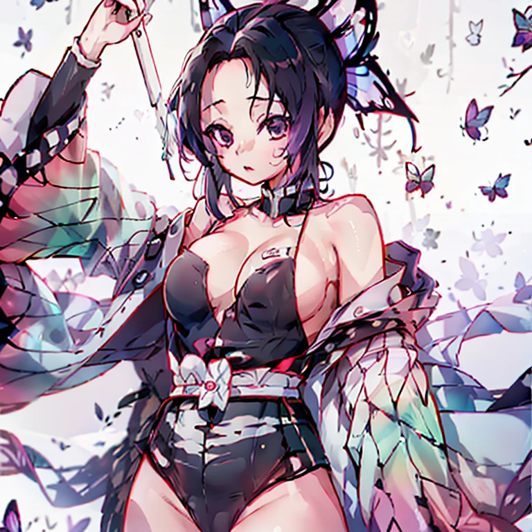 Kochou Shinobu, DESNUDA (pelo negro con las puntas moradas) (pezones) (cuerpo completo) (TOTALMENTE DESNUDA) ( Demon Slayer / Kimetsu no Yaiba )