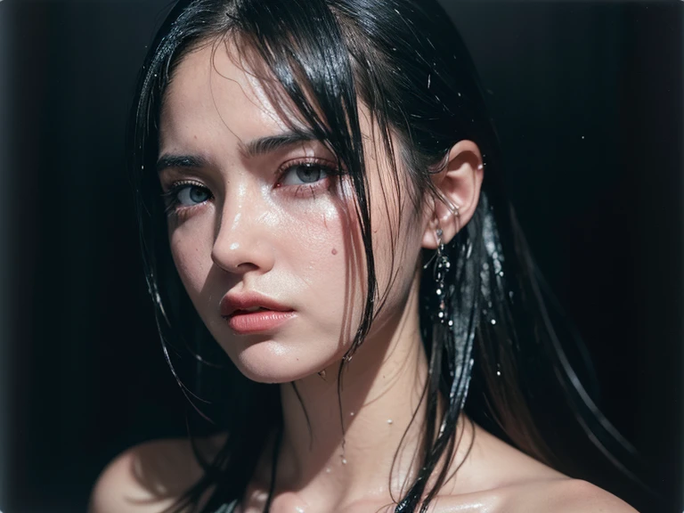 best quality, masterpiece, ultra high resolution, (lifelike:1.4), original photo, 1 girl,
wet hair, wet, water drops on skin, Director Sean MacMillan, Neon pop art style, Photos taken with ektachrome, distorted portrait, surreal sculpture, gothic dark and moody tones, softbox lighting, instax film cries