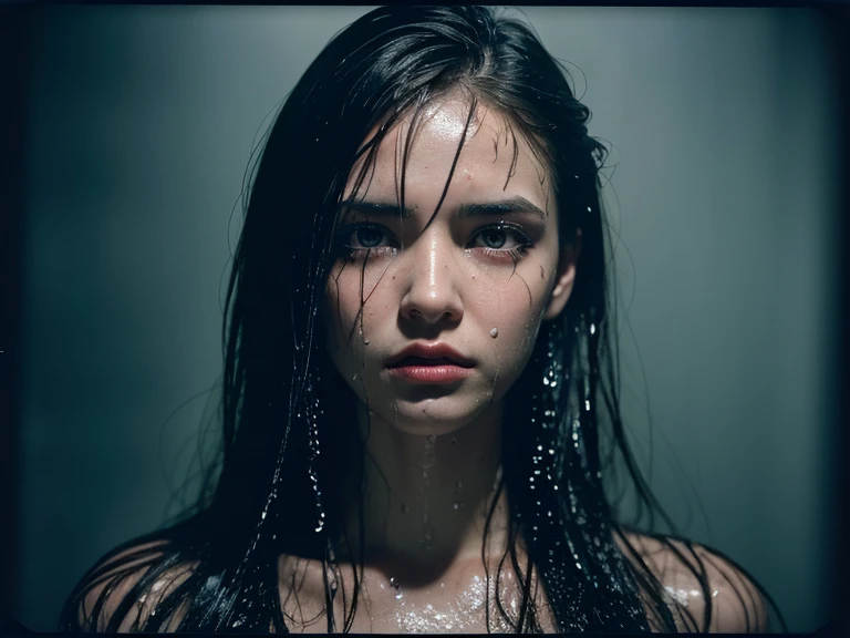 best quality, masterpiece, ultra high resolution, (lifelike:1.4), original photo, 1 girl,
wet hair, wet, water drops on skin, Director Sean MacMillan, Neon pop art style, Photos taken with ektachrome, distorted portrait, surreal sculpture, gothic dark and moody tones, softbox lighting, instax film cries