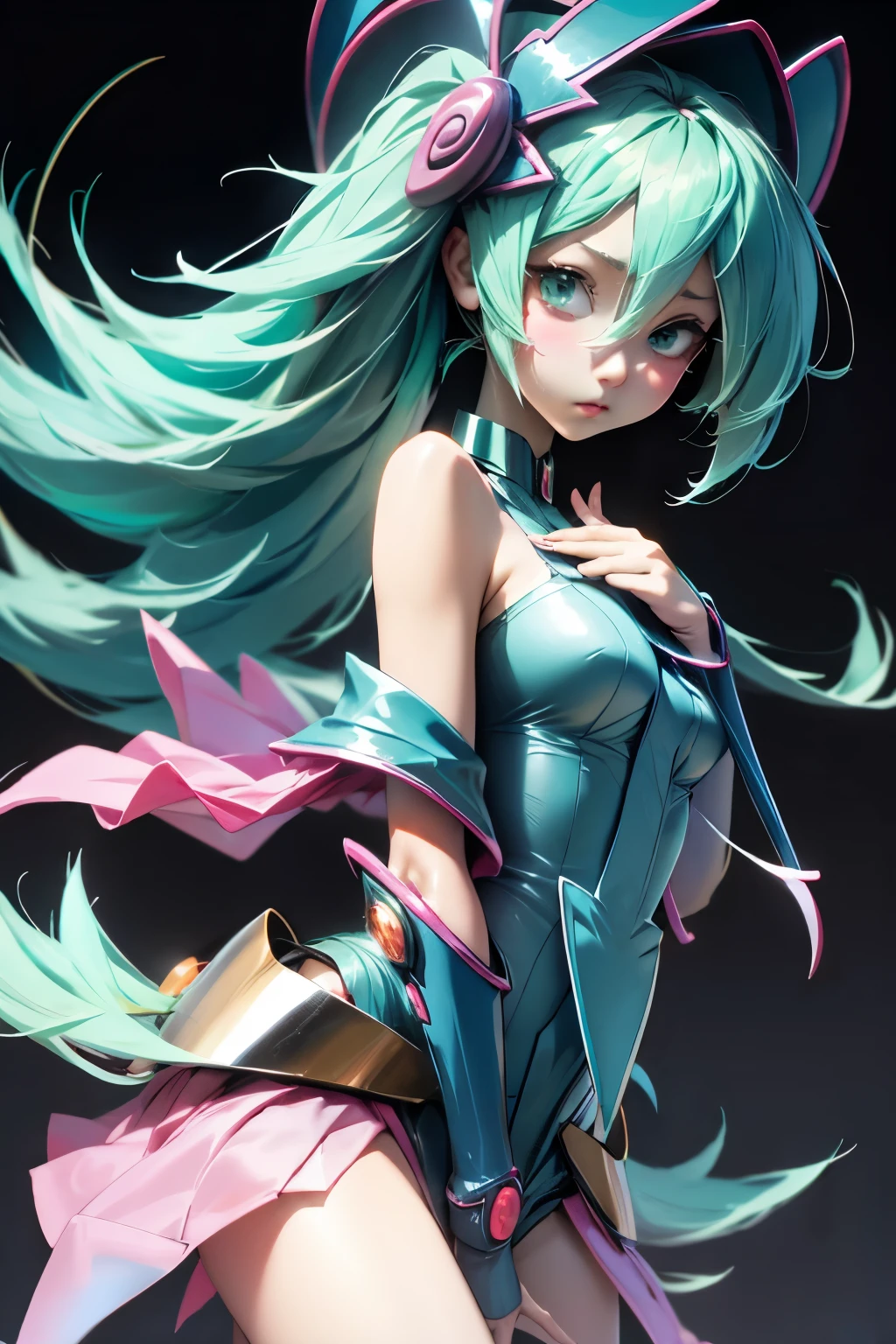 Hatsune Miku disfrazada de dark magician gils.