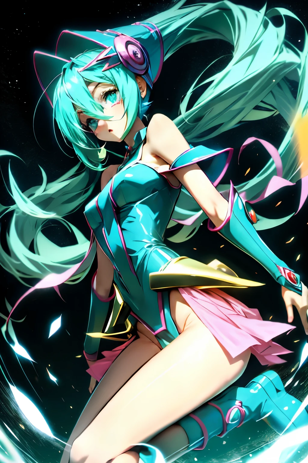 Hatsune Miku disfrazada de dark magician gils.