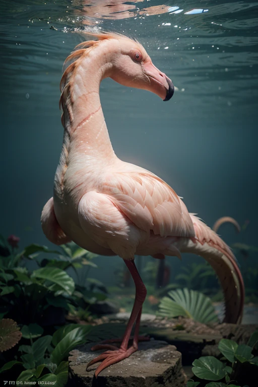 A magical creature that is a mix of a flamingo and a seahorse