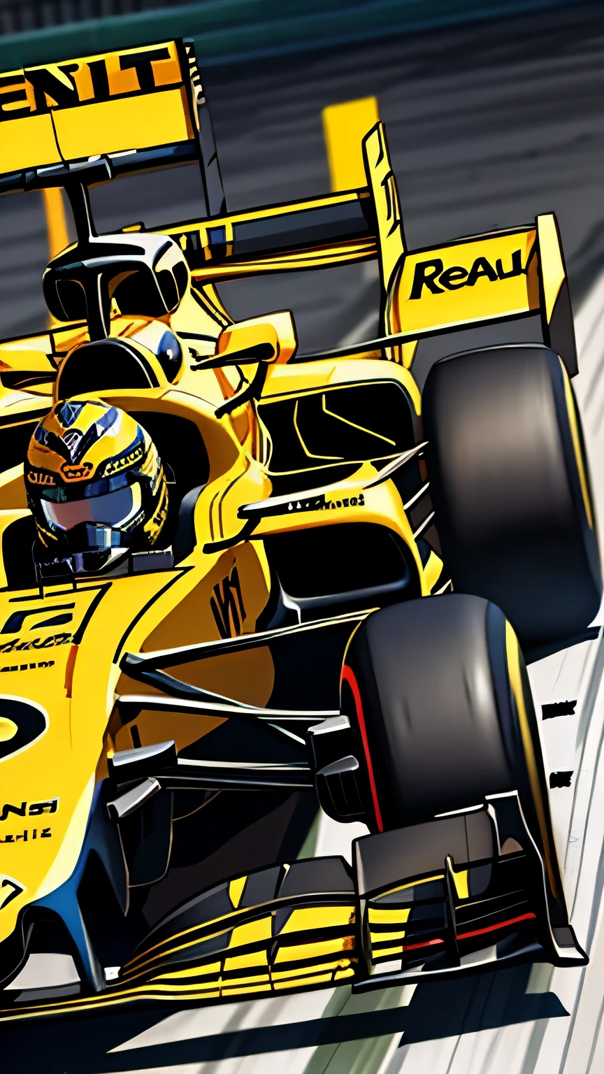 Renault F1 Car, Yellow, Without Driver, Car Only, "14" on the car, Anime style