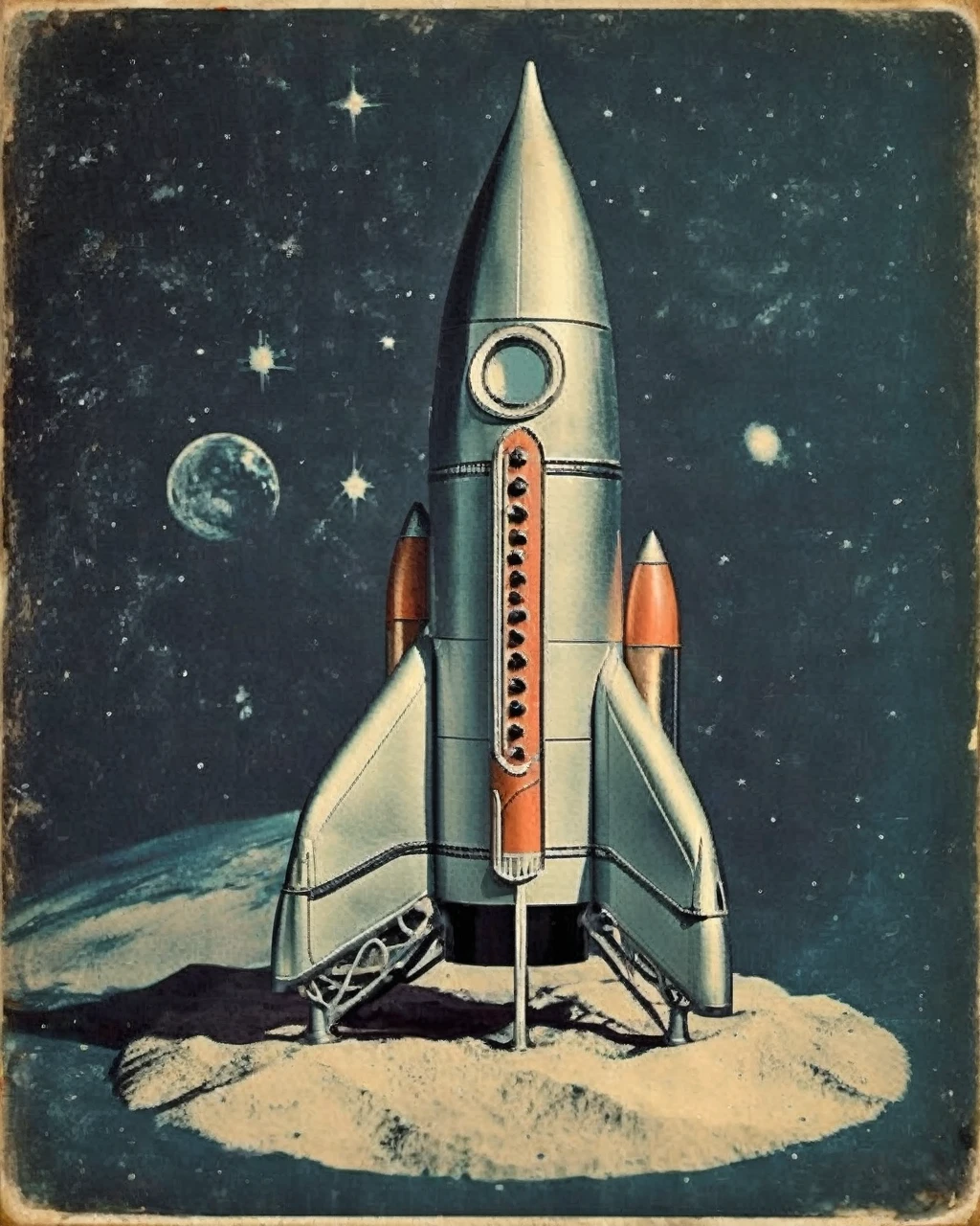 retro_foguete, Retro vintage space rocket