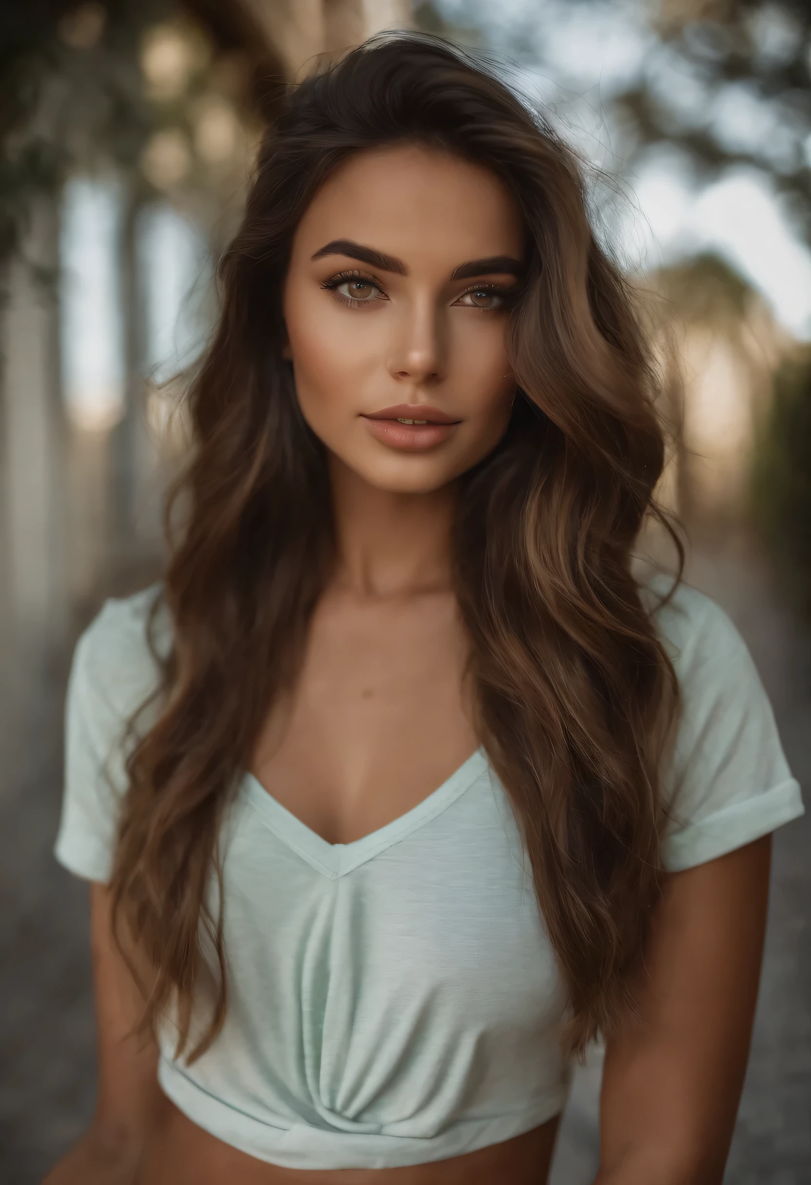 Arafed Mujer con una camiseta blanca sin mangas y un collar, Chica sexy con ojos verdes, Retrato Sophie Mudd, brown hair and large eyes, selfie de una mujer joven, Ojos del dormitorio, Violeta Myers, sin maquillaje, Maquillaje natural, staring directly into camera, cara con artgram, maquillaje sutil, Impresionante foto de cuerpo completo, penetrantes ojos verdes, beautiful angle, Pose atractiva, Cute , pose sexy, Imagen de cuerpo entero, cuerpo completo, full body shoot, Diosa morena, High detail, Pose satisfecha, con falda y botas grises, falda, Botas