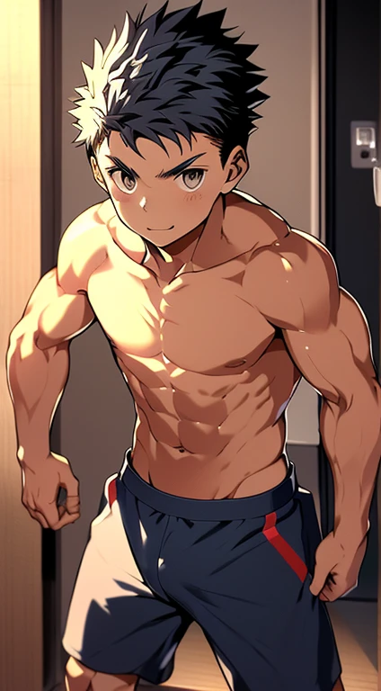 masutepiece, Best Quality),The whole body of the boy,(2 boys alone),teenager face,posterior view, ((2 younger boys)), in a locker room,(push to the wall), push to locker, Black Hair, Lewdness, nakeness, , ((12 years crotch, bulge boxer, ((sexy time in locker room)),
