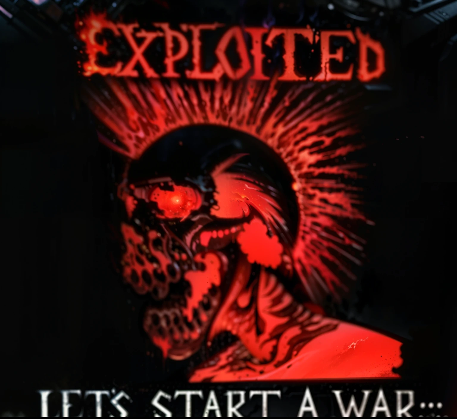 exploited let's start a war album, an album cover by Greg Staples, reddit, nuclear art, exploited!!, exploited, punk album cover, killed in war, explode and chaos, antiwar, exploding powder, startled, promo art, splattered tar, engulfed in flames, official artwork,